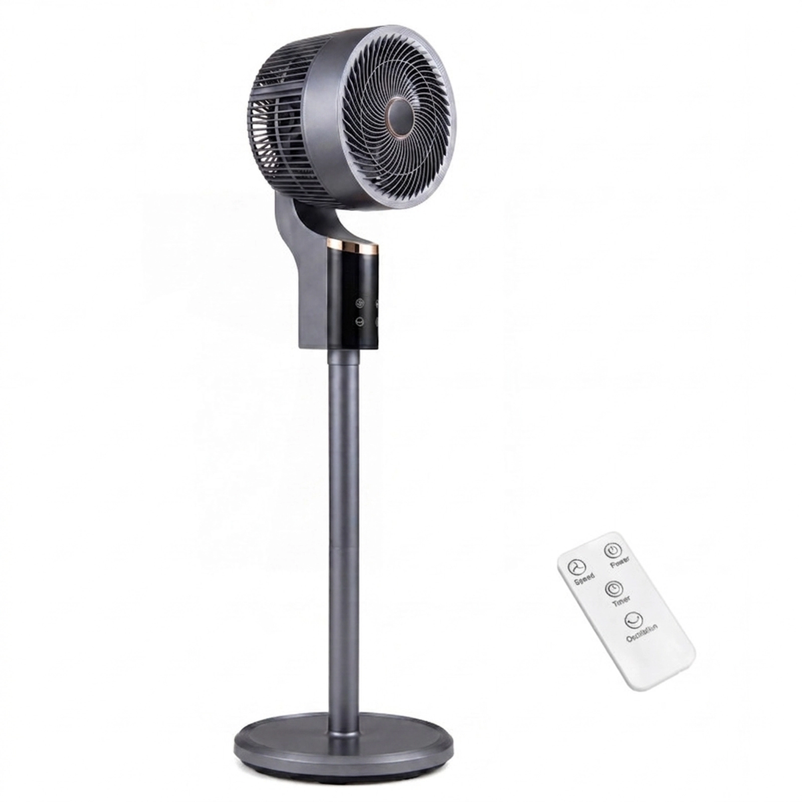 SUGIFT Compact Oscillating Pedestal Fan with 70° Horizontal Swing and 90° Vertical Tilt 8-Speed 12-Hour Timer Gray