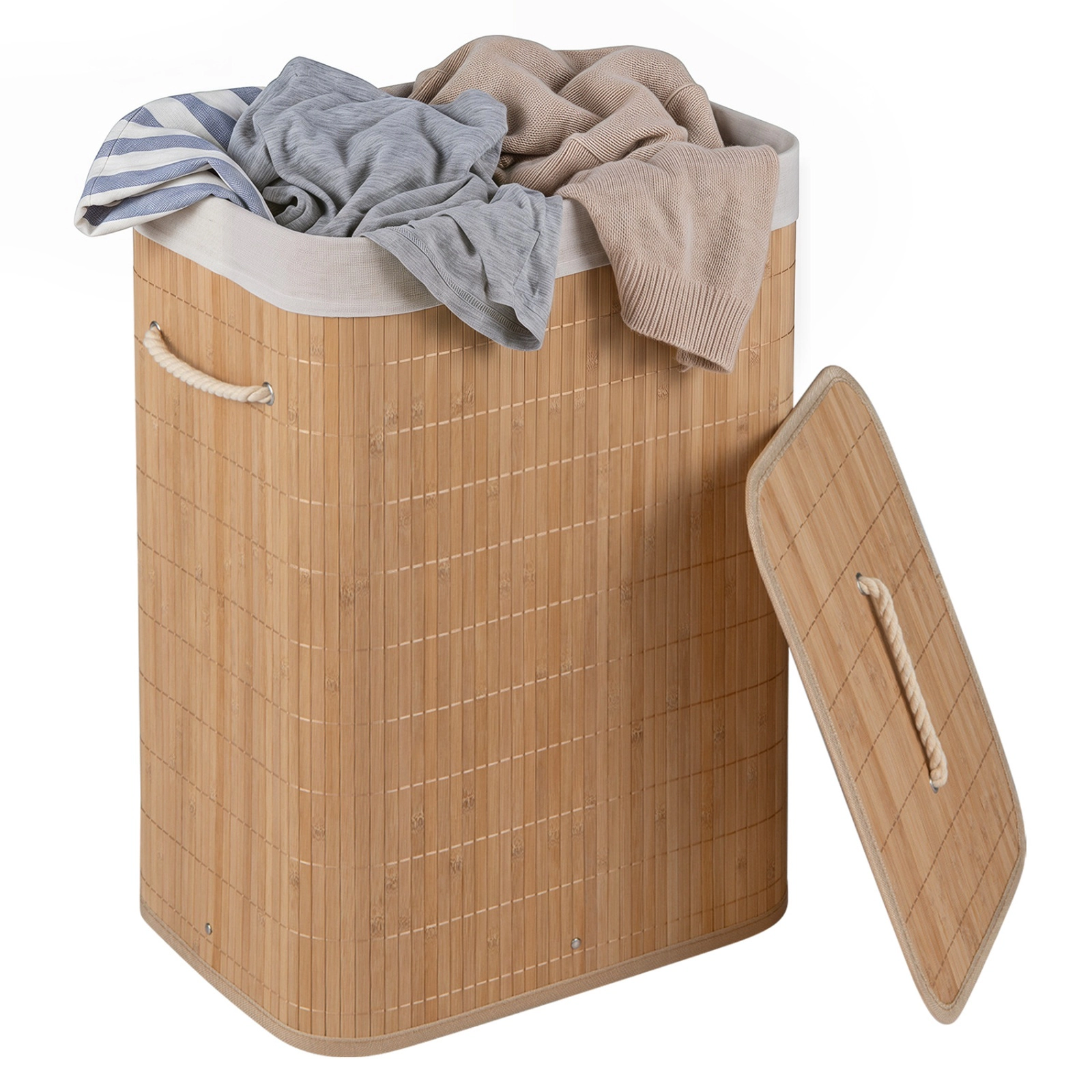 SUGIFT Natural Removable Liner and Carry Handles 19 Gal Bamboo Clothes Hamper