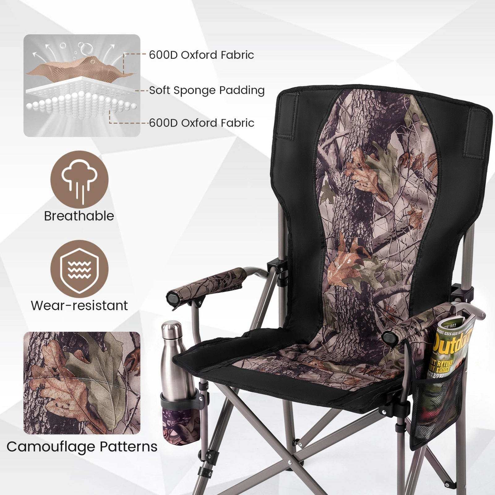 SUGIFT 400-lb Capacity Tall High Back Folding Camping Chair with Cup Holder Mesh Pocket and Carry Bag
