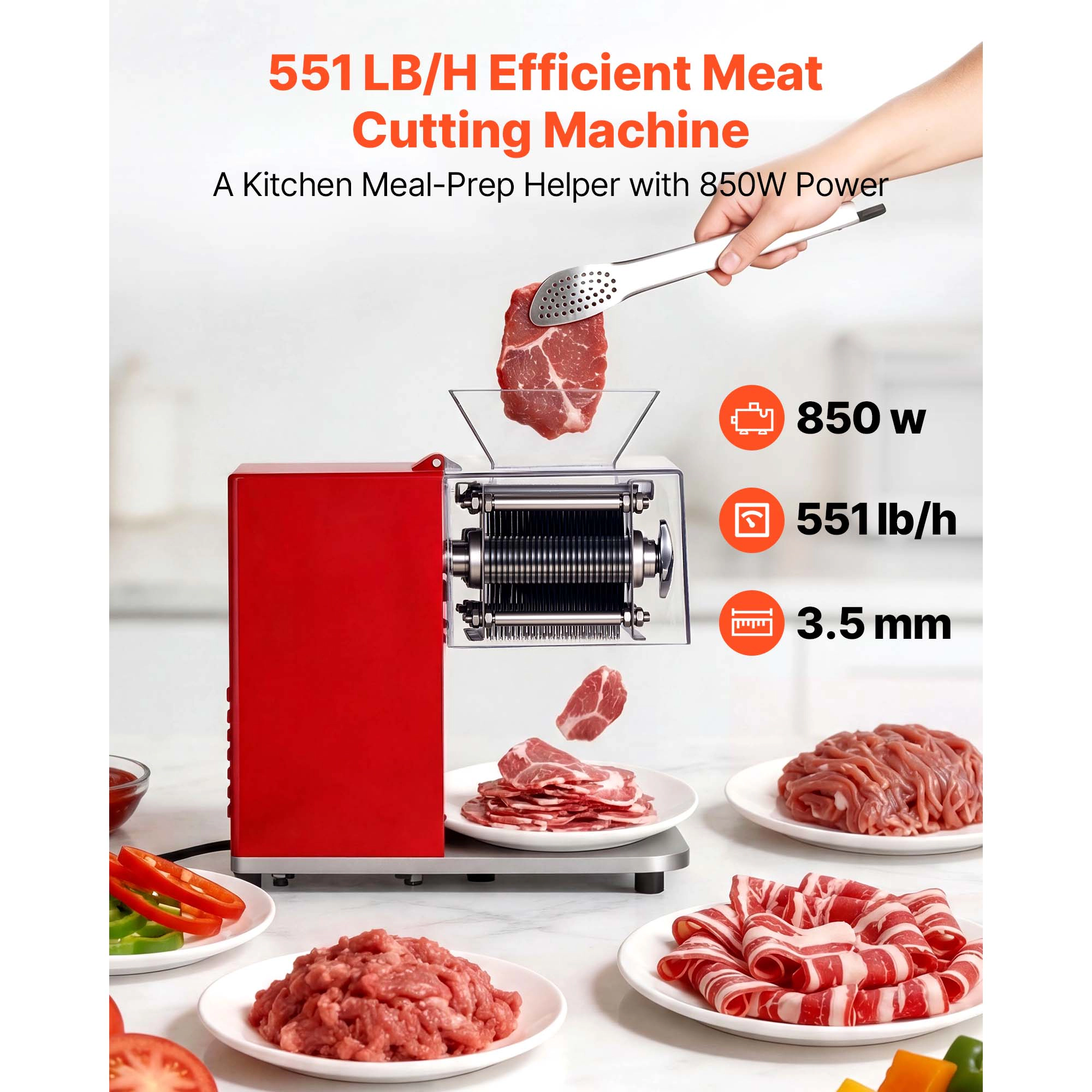 HONGGE Meat Cutting Machine 850W Commercial Slicer Heavy Duty Stainless Steel Blade Shredder for Boneless Soft