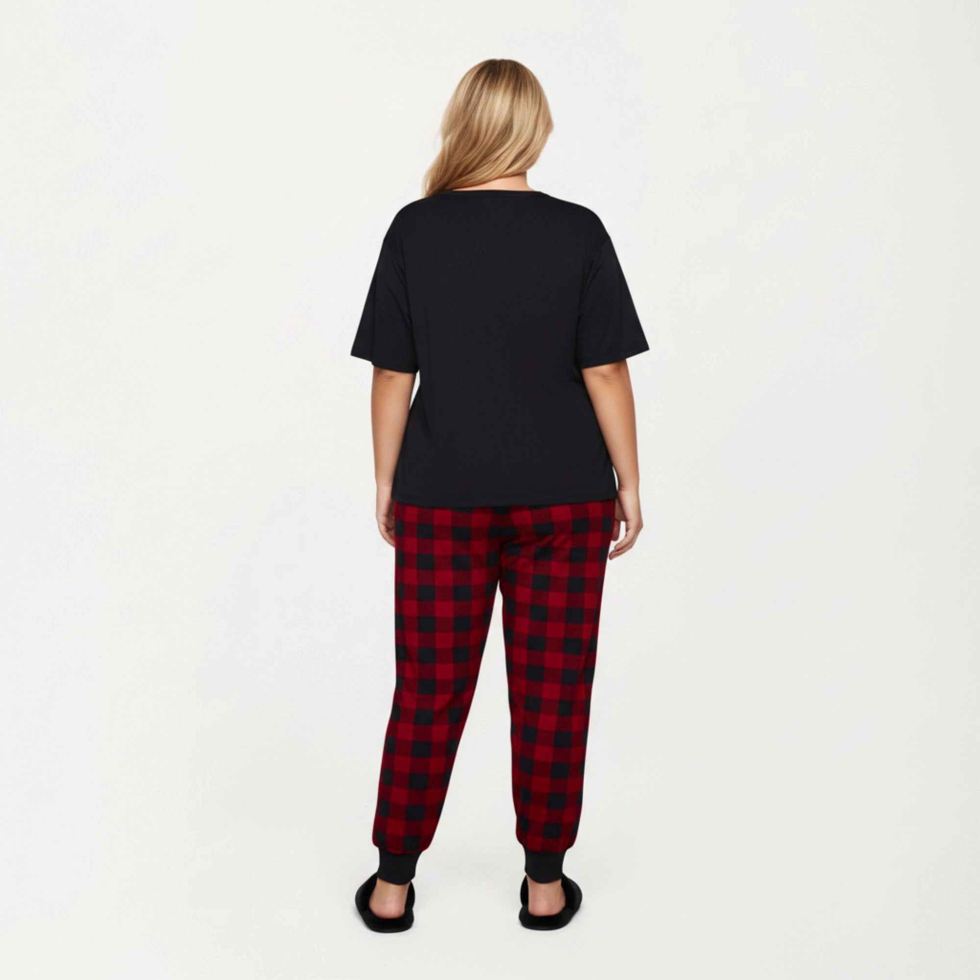 Anna-Kaci Women's 2-Piece Short Sleeve Knit Top and Plaid Jogger Pajama Pants with Soft Stretch Fabric Tapered Fit
