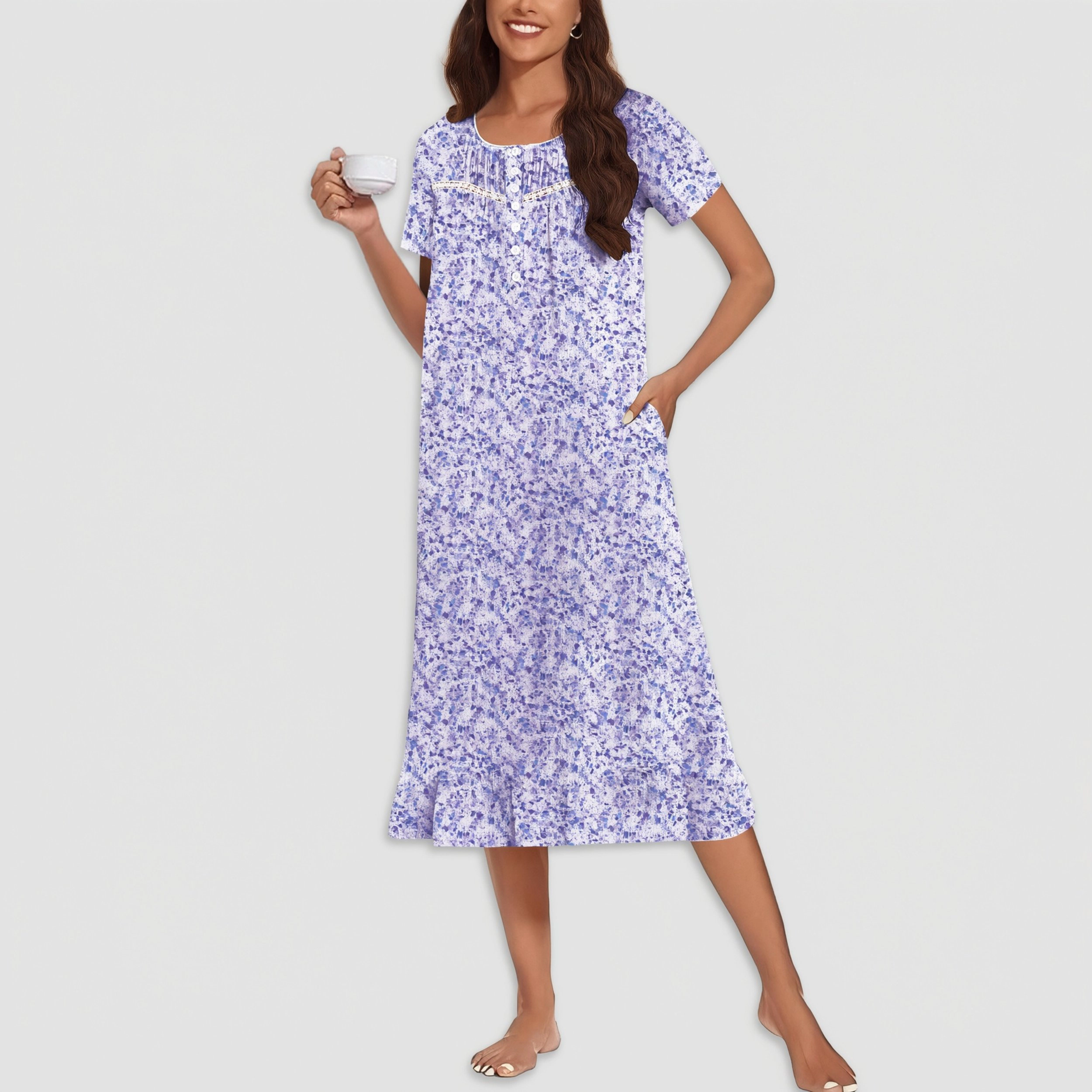 Ekouaer Nightgowns Sleeping Soft Long Button Maternity Night Gowns House Dresses Shirts