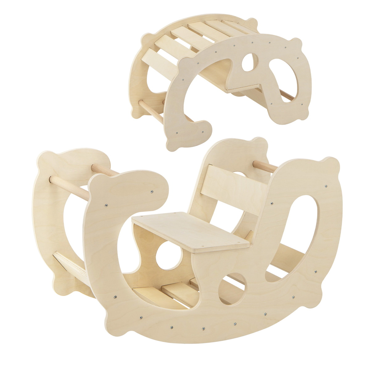 SUGIFT 2-in-1 Rocking Horse Arch Climber for Kids Beech Wood Plywood 110-lb Capacity Ages 1+ Years Multicolor/Natural