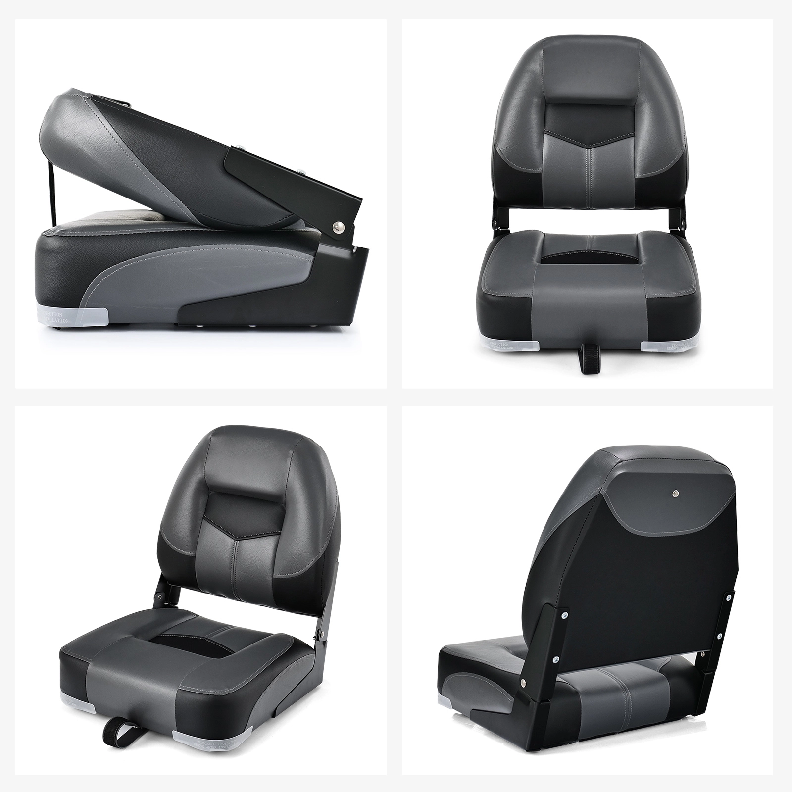 SUGIFT Set of 2 250-lb Capacity Folding Low Back Fishing Boat Seats with 4.3-in Foam Padding and PVC Cover