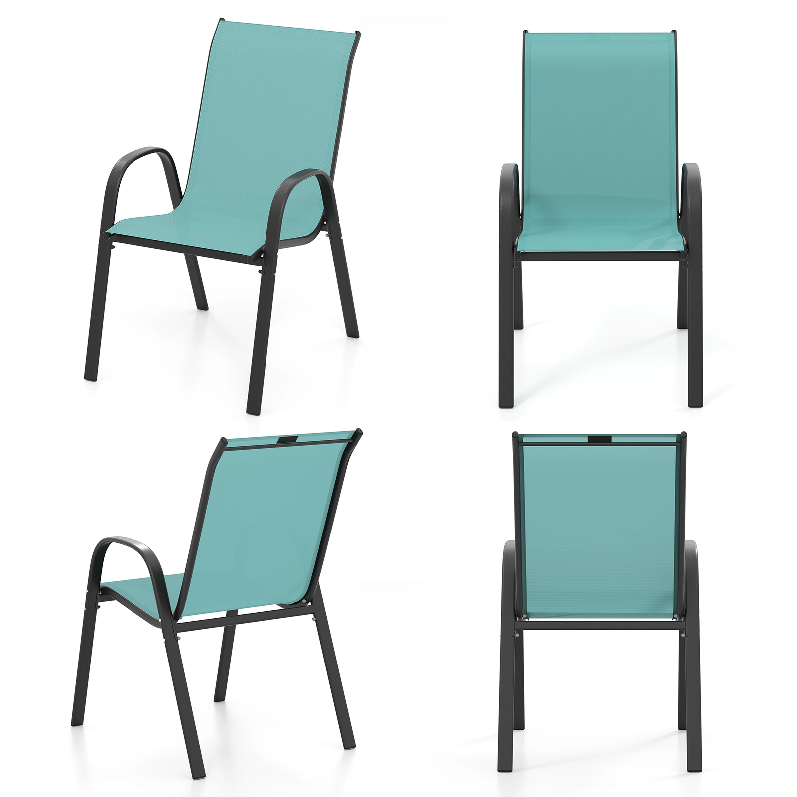LJG Stackable Patio Dining Chairs Set with Armrest