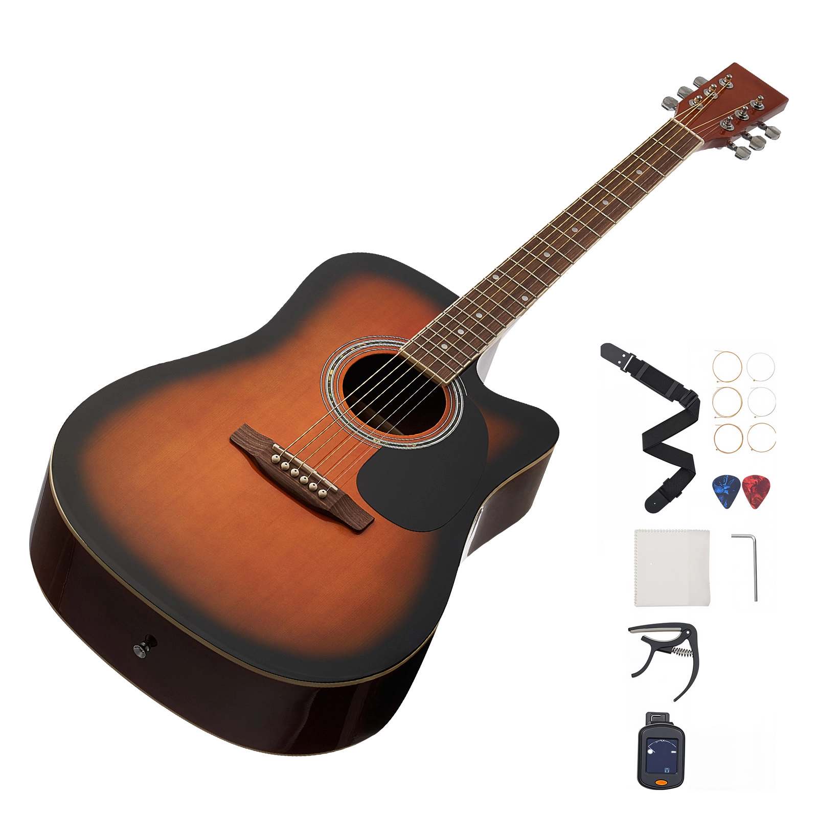 HONGGE 41 in Cutway Acoustic Guitar 6-String Solid Spruce Top Beginner Bundle with Gig Bag Tuner Strap Strings Picks