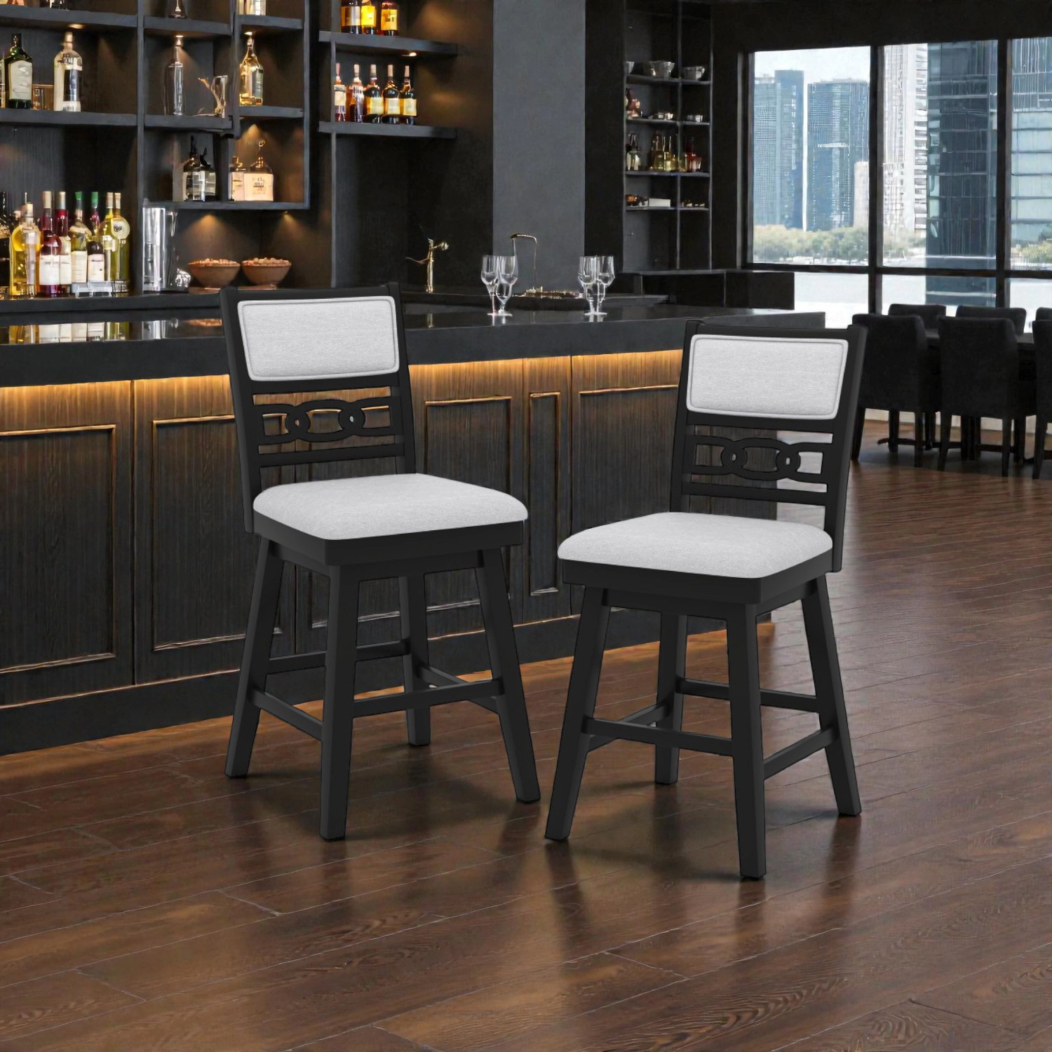 Hivvago Modern 25-Inch Counter Stools Upholstered Swivel Seats with Back Support - Set of 2