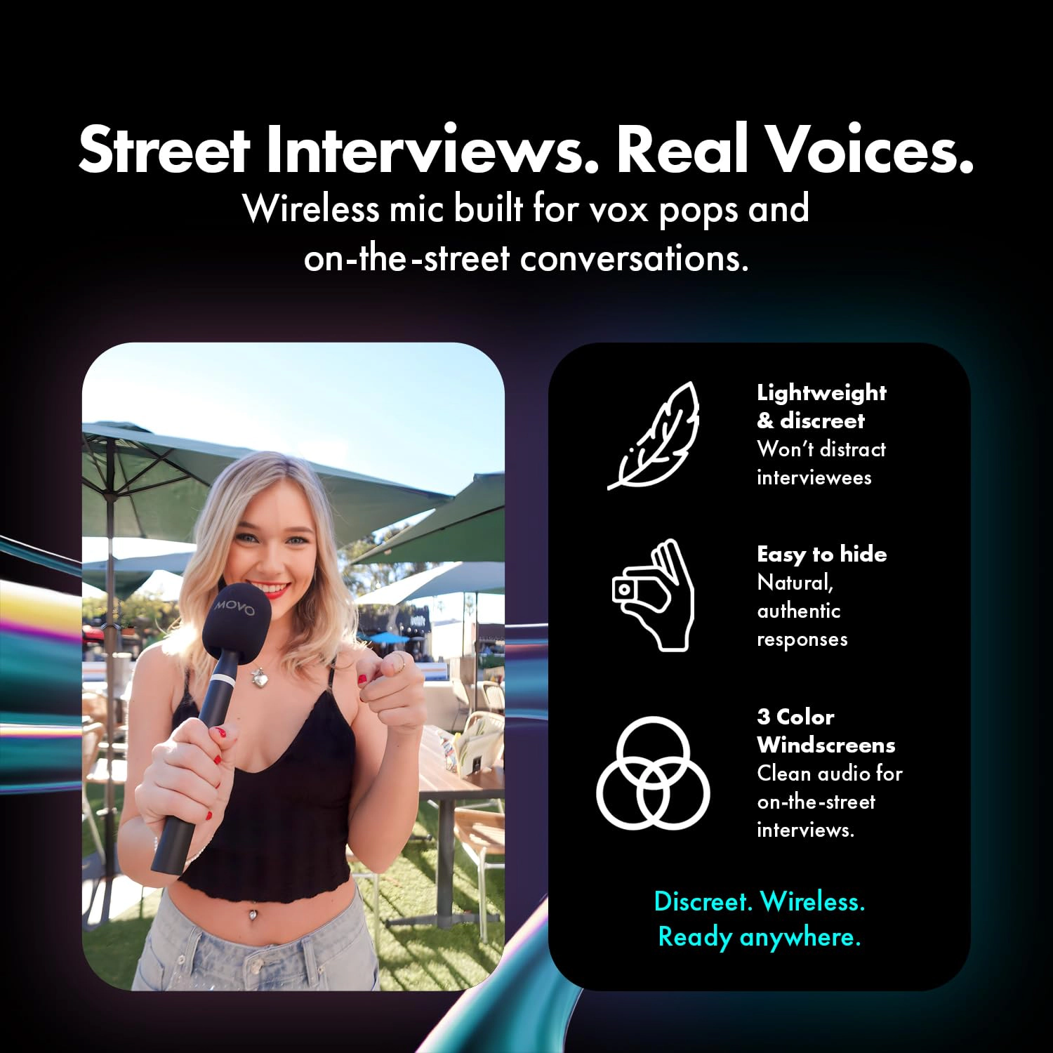Movo NanoMic Wireless USB-C Mic Kit with Interview Handle — Dual Street Interview Mic for iPhone 15/16/17+, Android