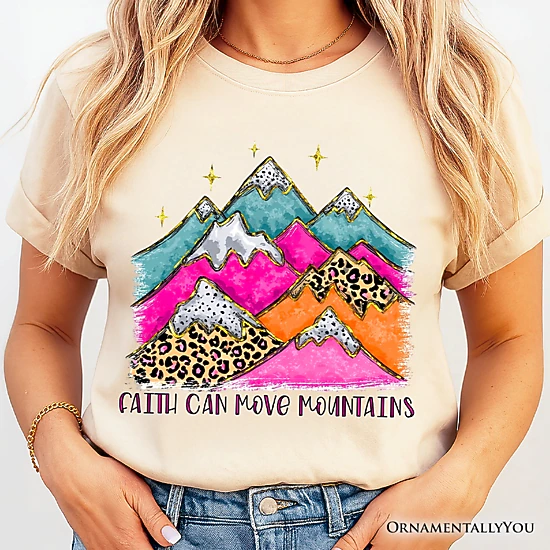 OrnamentallyYou Womens Faith Can Move Mountains Leopard Inspirational T-Shirt