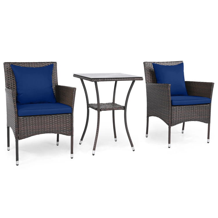 Hivvago 3-Piece Patio Furniture Set Rattan Bistro Chairs With 2-Tier Tempered Glass Side Table