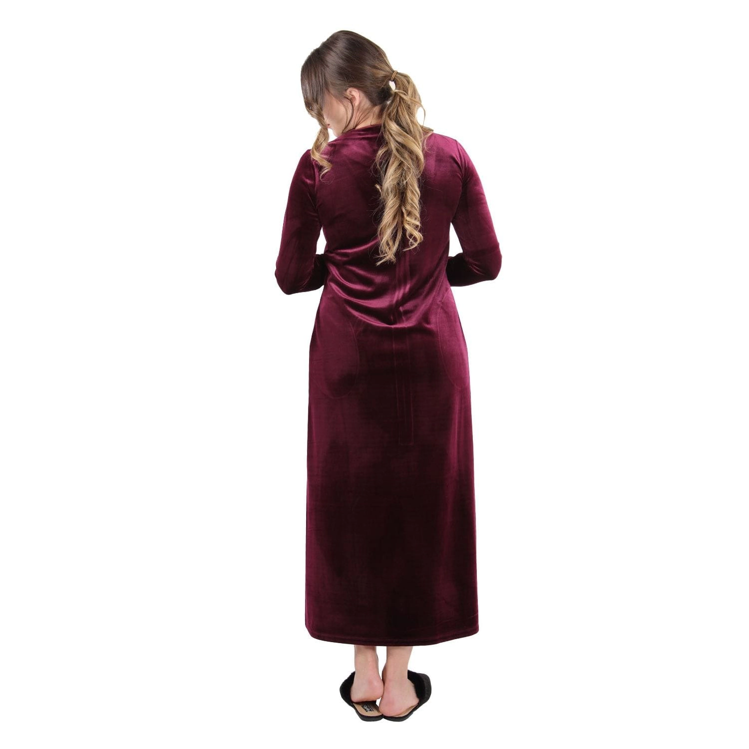 MeMoi Women's Velour Zippered Front Full Length Lounger Gown