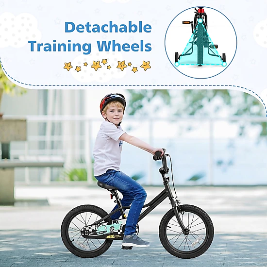 16-in Kids Bike Training Wheels for Ages 4-7 Adjustable Low-Step Bicycle with Coaster Brake and Enclosed Chain Guard