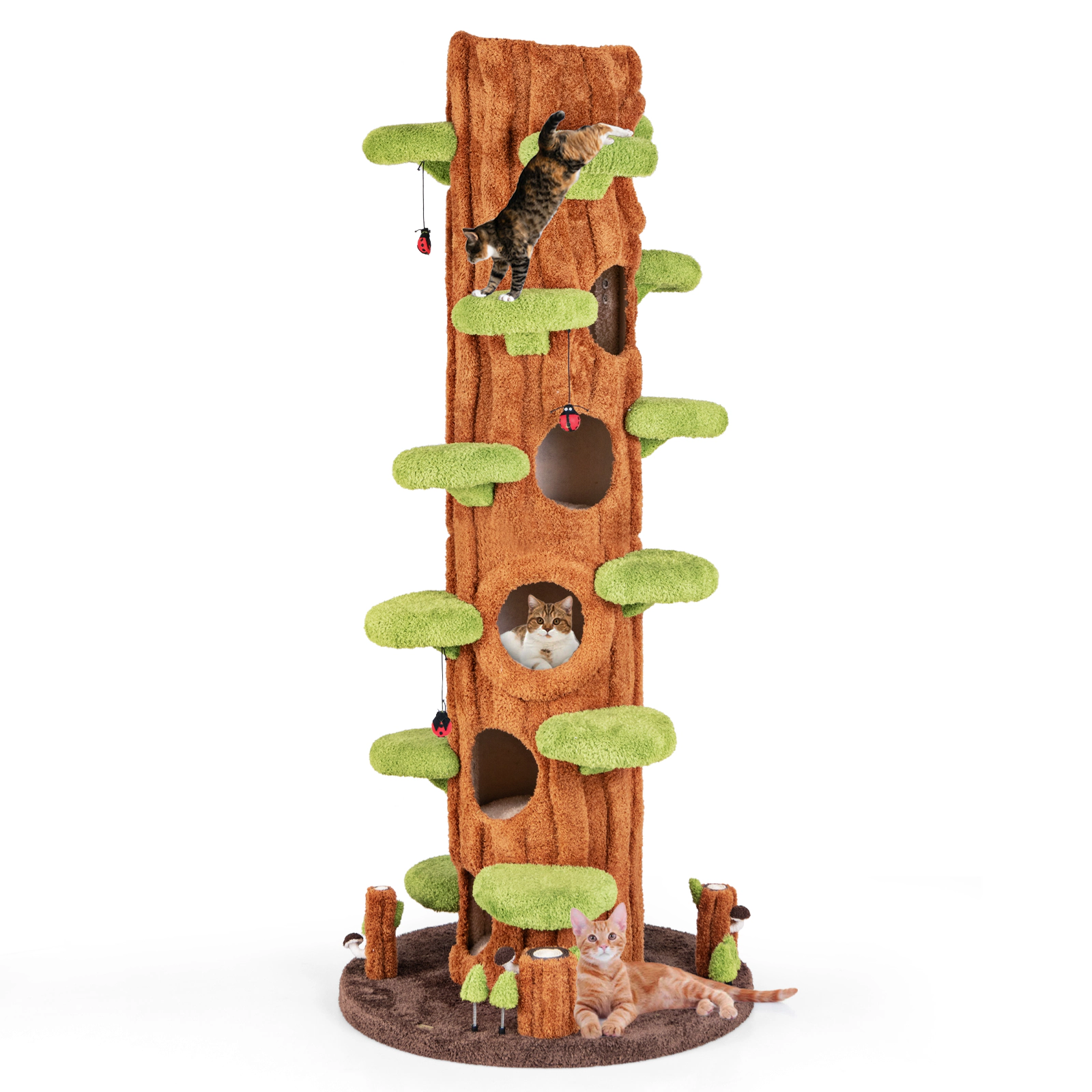 Glintex 90.5-Inch Multifunctional Cat Tree with Private Condos and Sisal Panel, Brown