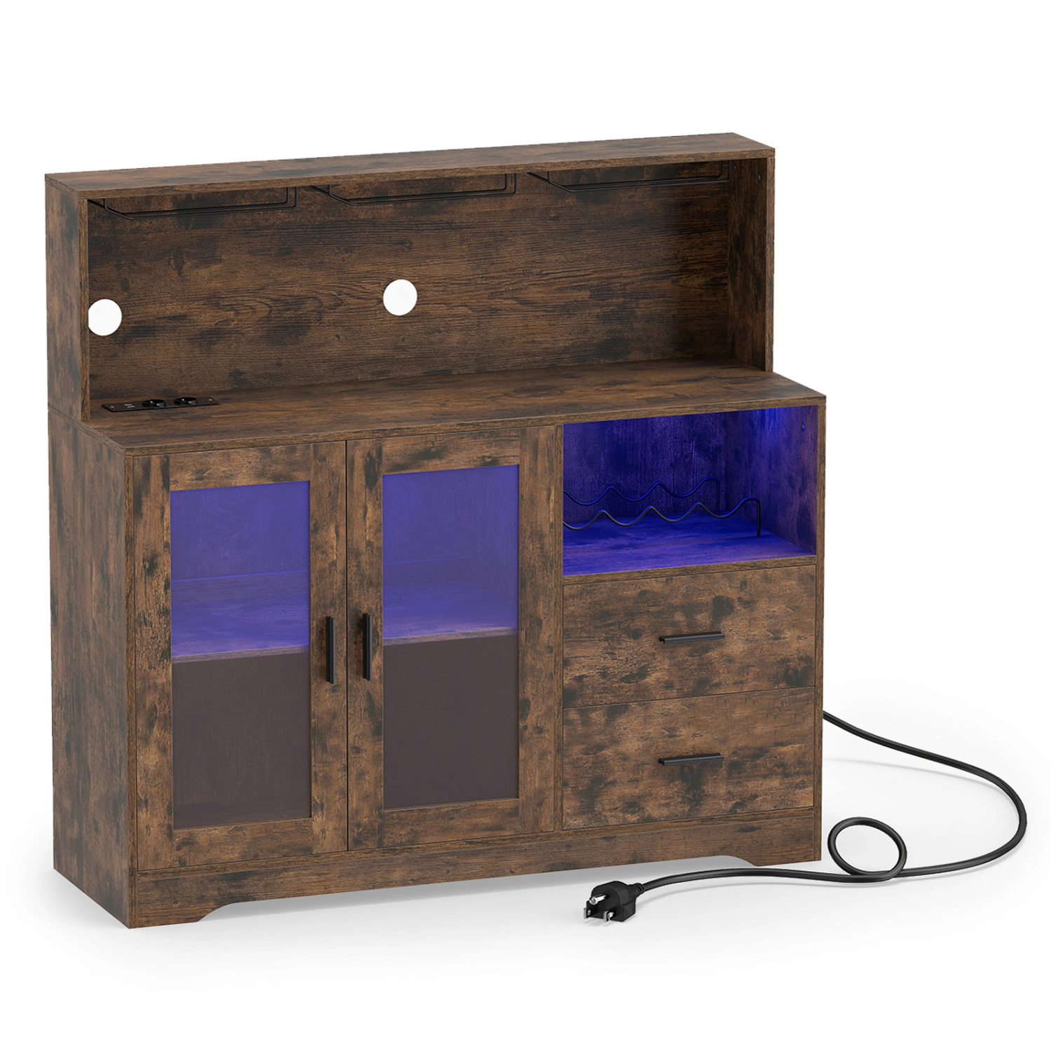 LJG Wine Bar Cabinet with LED Lights and Charging Station