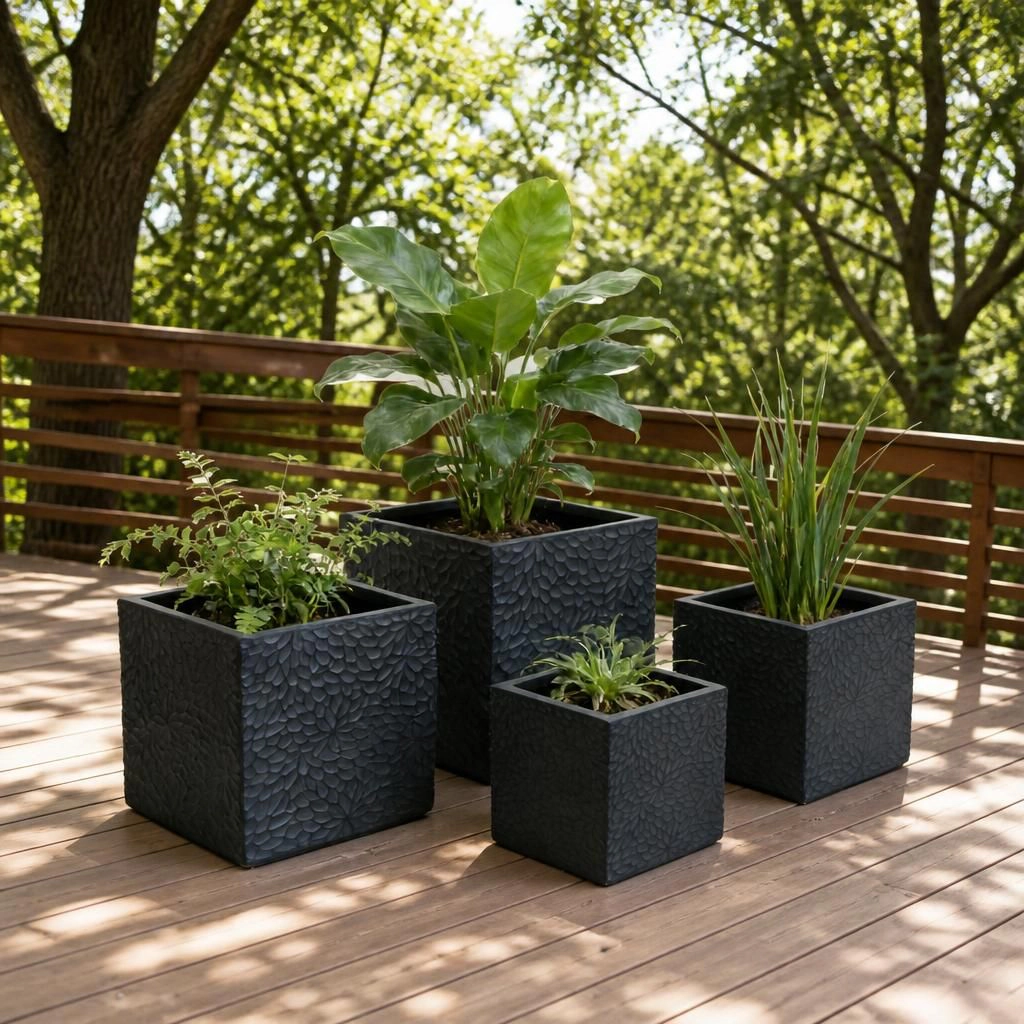 WOW PIONEER Large Round Decorative Planter for Trees Shrubs Flowers Herbs Patio Garden Outdoor