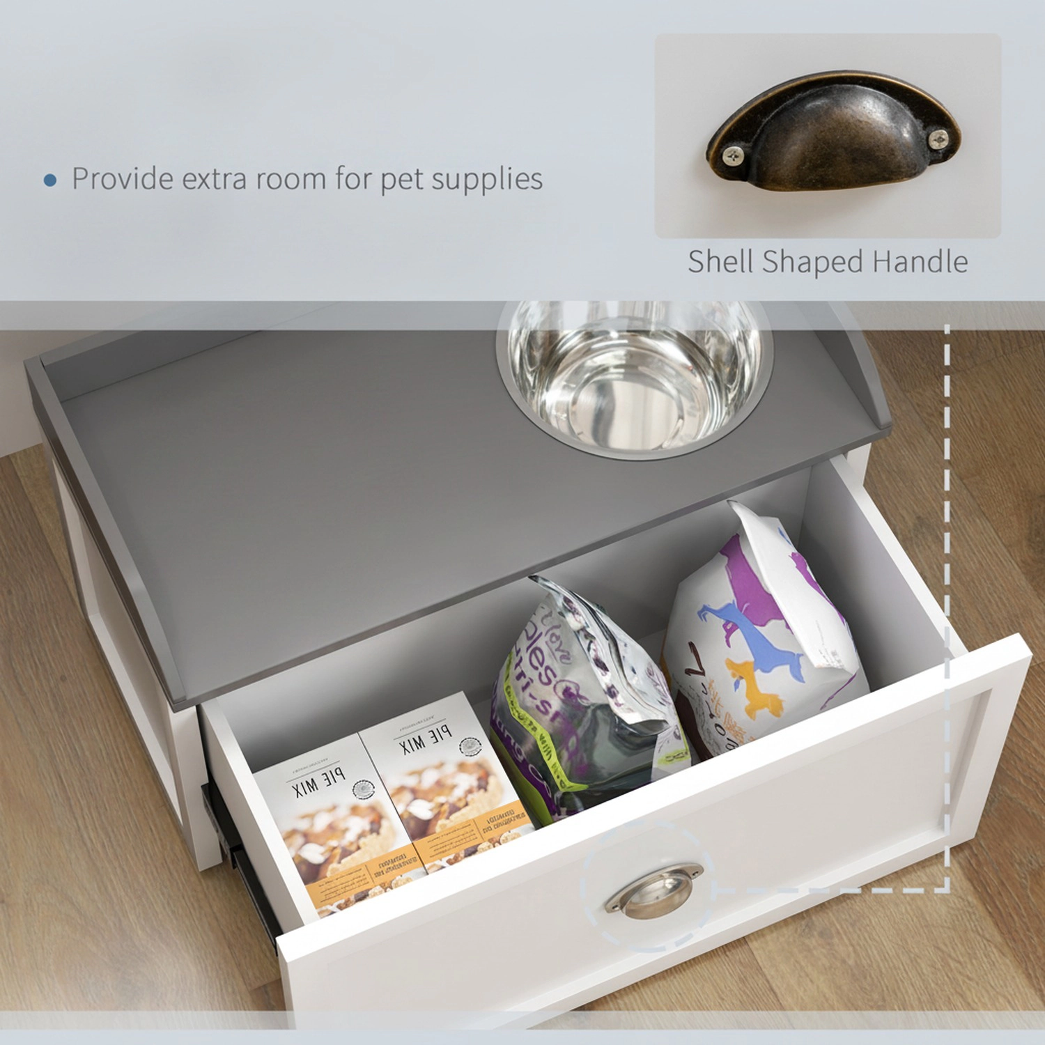 HONGGE Pet Feeding Station Pet Dish Bowl Set with Storage, 2 Elevated Dog Bowls for Large Sized Dogs