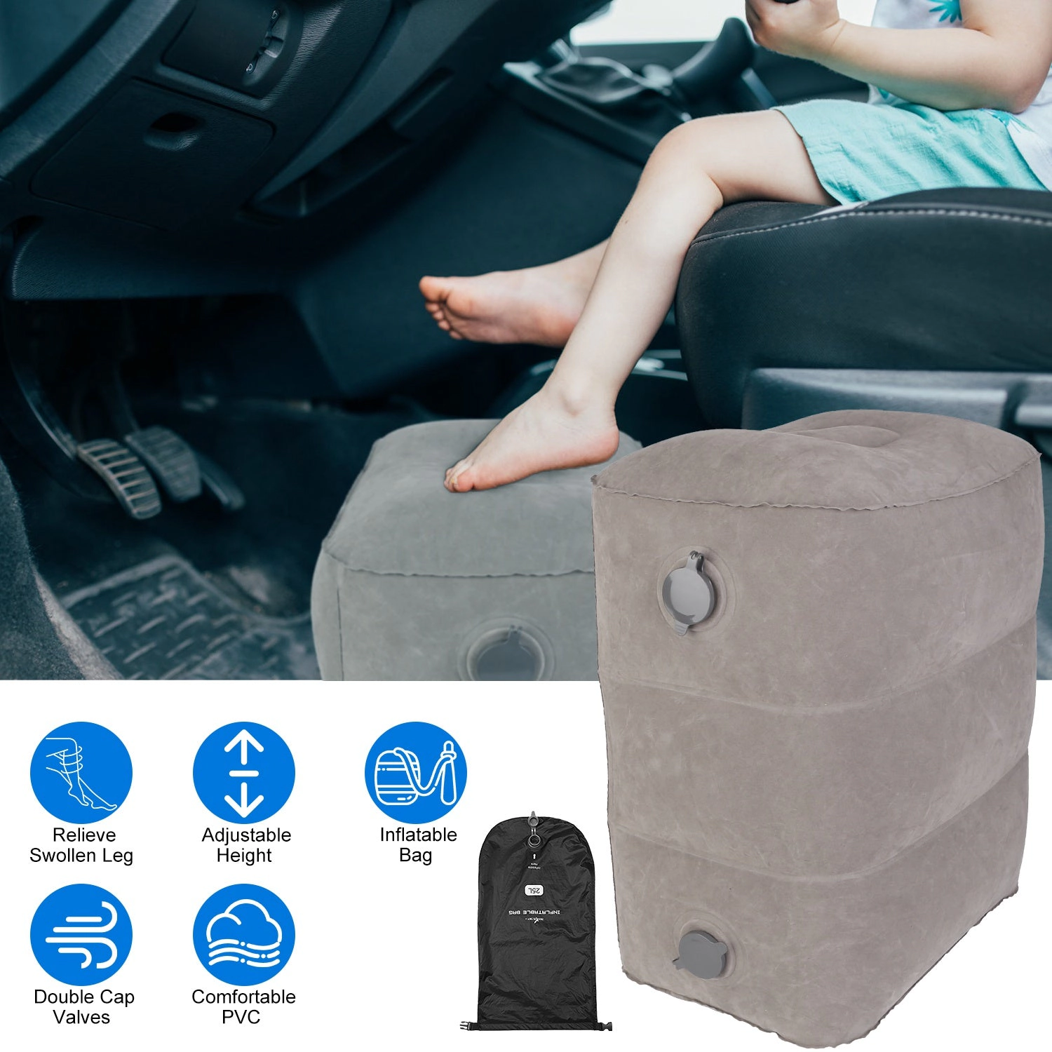 IMounTEK Unisex Inflatable 3-Height Foot Rest Pillow