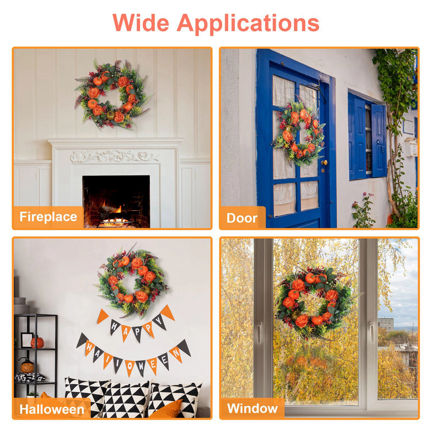 GBruno 17.71 In Autumn Wreath With Pumpkin And Leaves