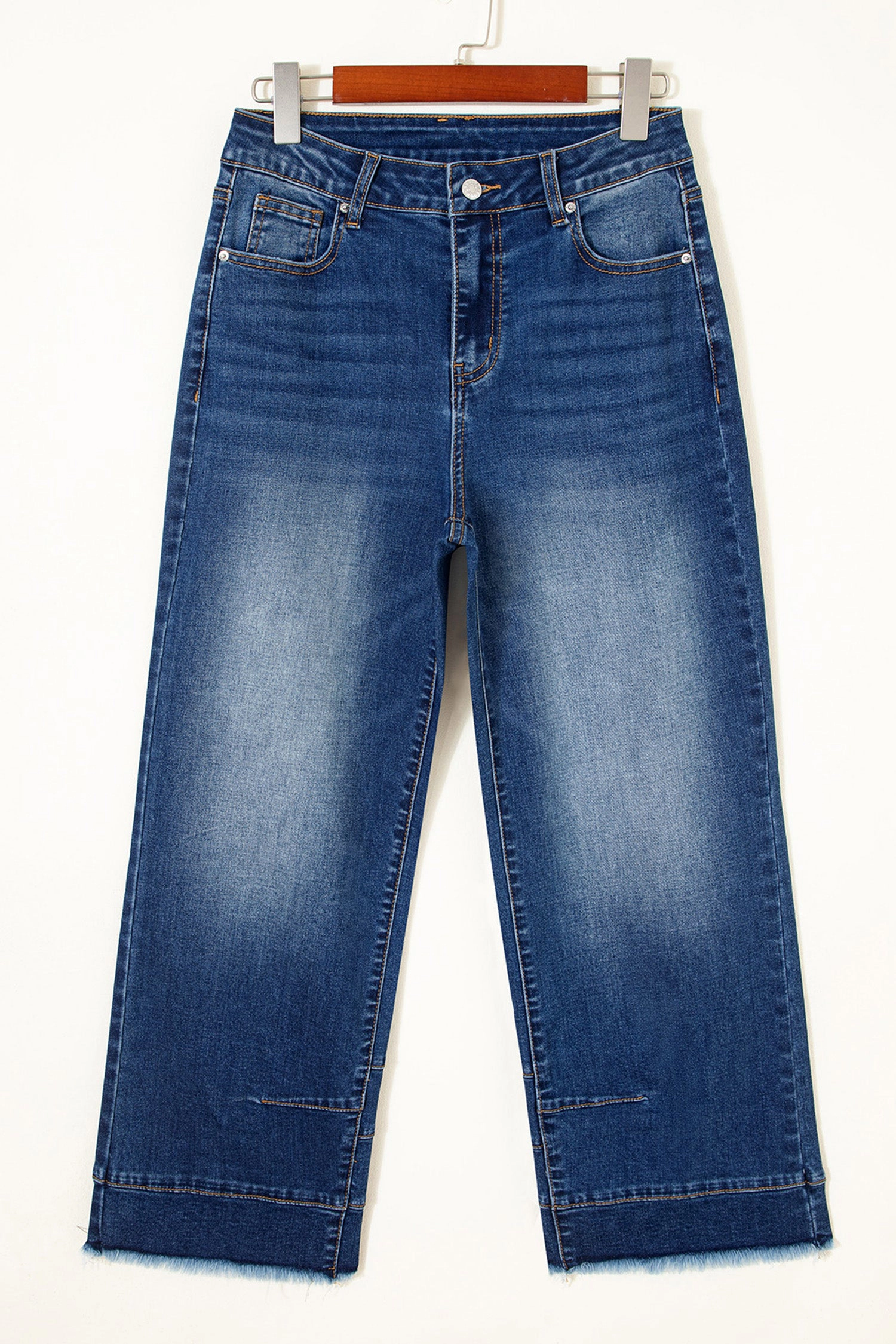 Threaded Pear Women's Sky Blue Chic Seam Detail Raw Hem Ankle Length Jeans