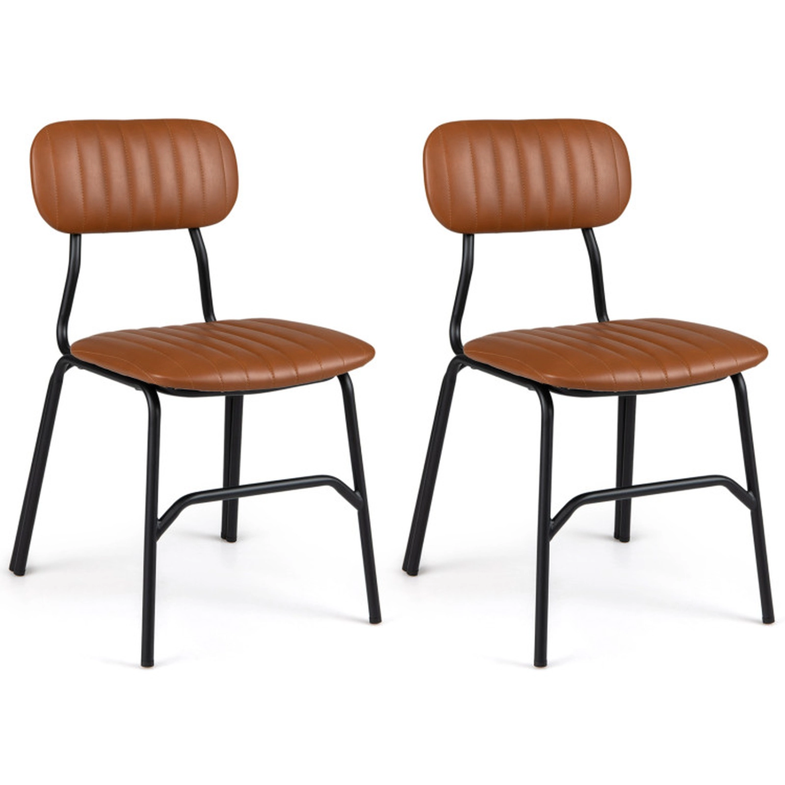 SUGIFT Set of 2 Brown PU Leather Dining Chairs with Rivet Trim