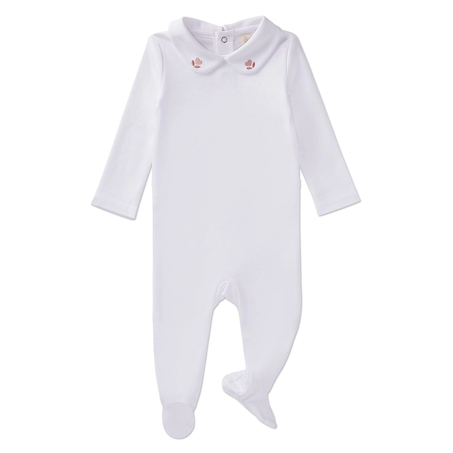 MeMoi 3 Piece Baby Girls 100% Pima Cotton Footie Set with Peter Pan Collar and Embroidered Hearts