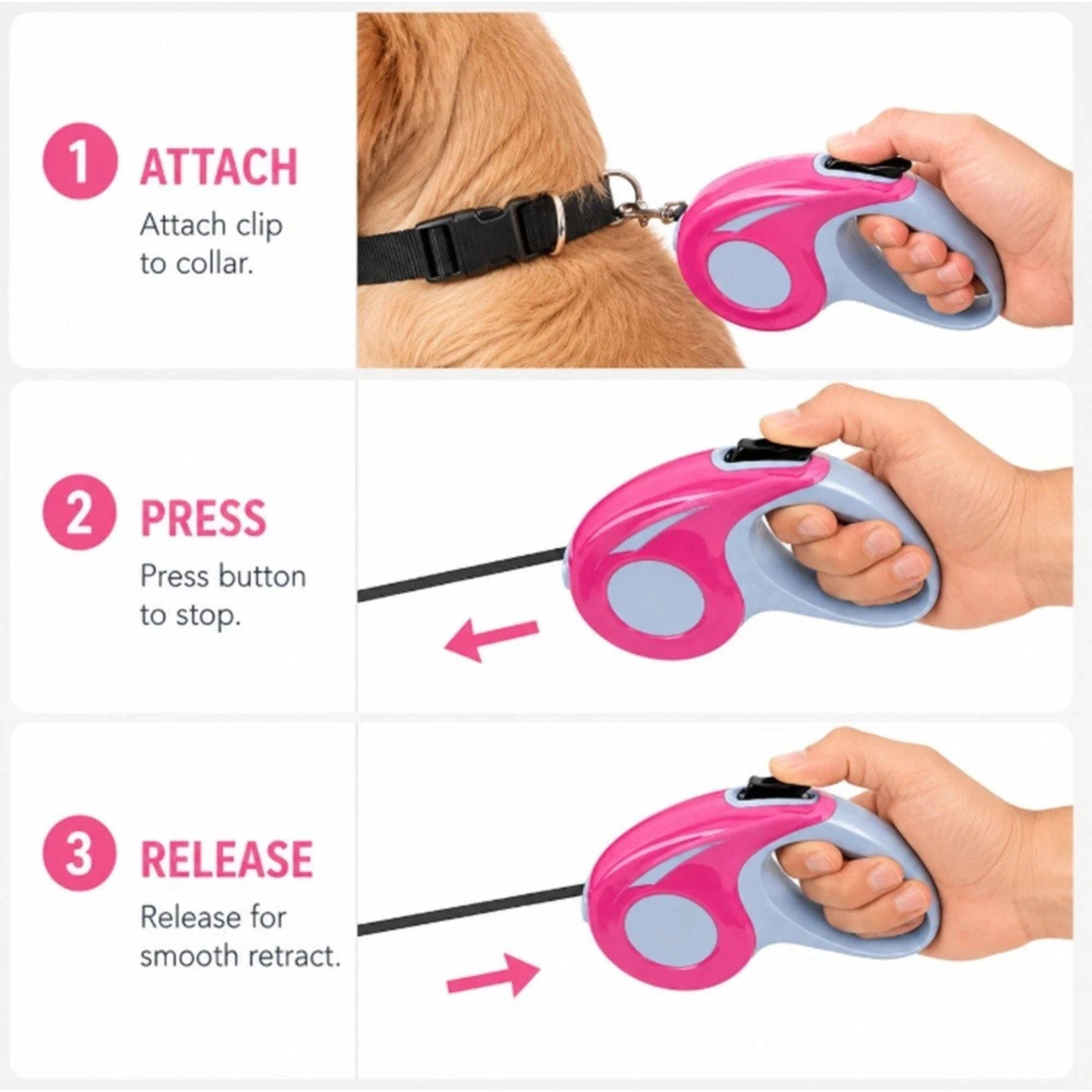 Home Collection 16-Foot Retractable Pet Leash with Locking Handle & Nylon Tape Lead