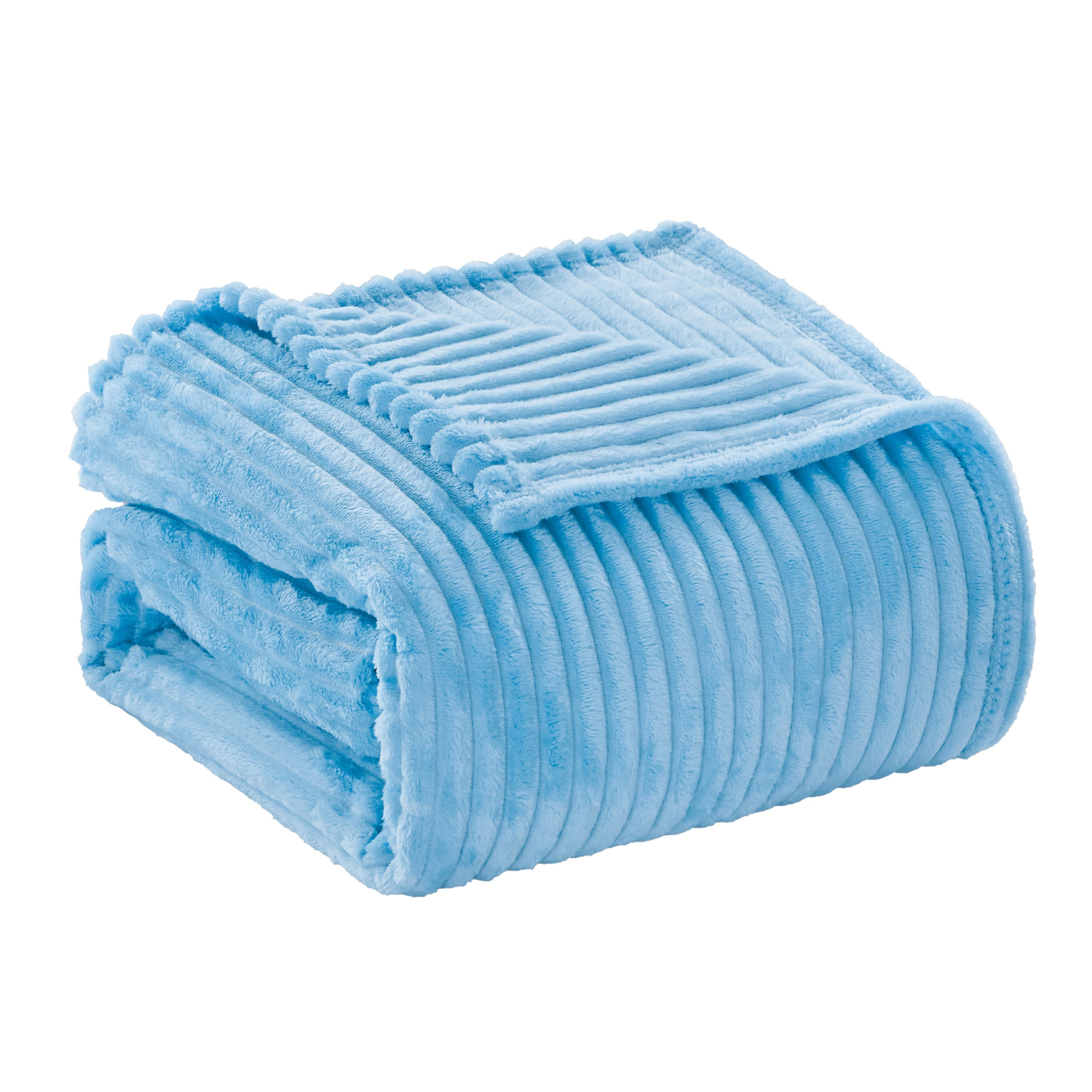 Plazatex Striata Lined Oversized All Season 100% Polyester Blanket King 108" x 90" Light Blue