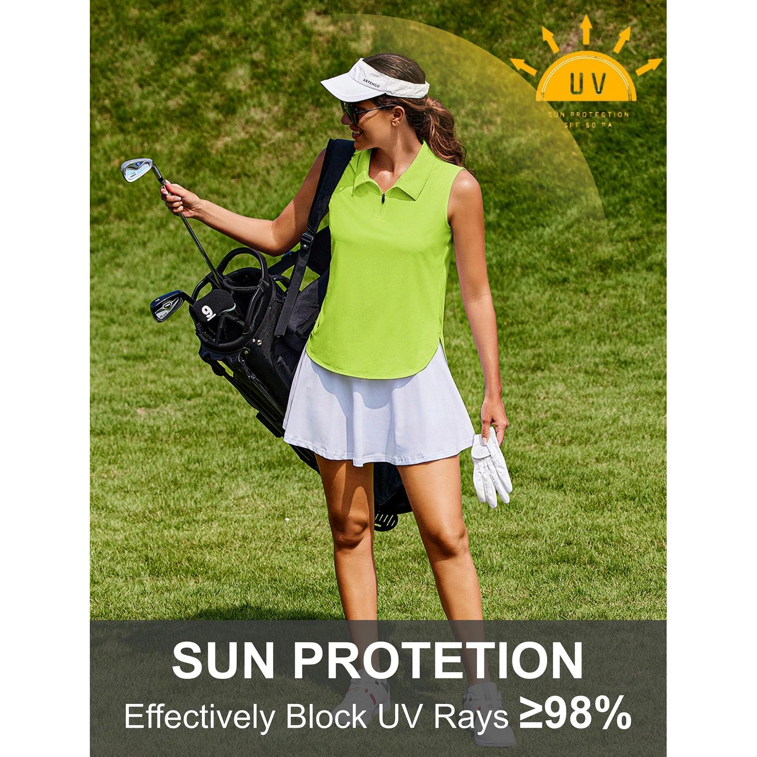 Pinspark Womens Sleeveless Polo Shirts Zip Neck Collared Casual Summer Golf Tank Tops