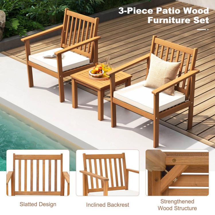 Hivvago 3 Pieces Patio Wood Furniture Set With Soft Cushions For Porch