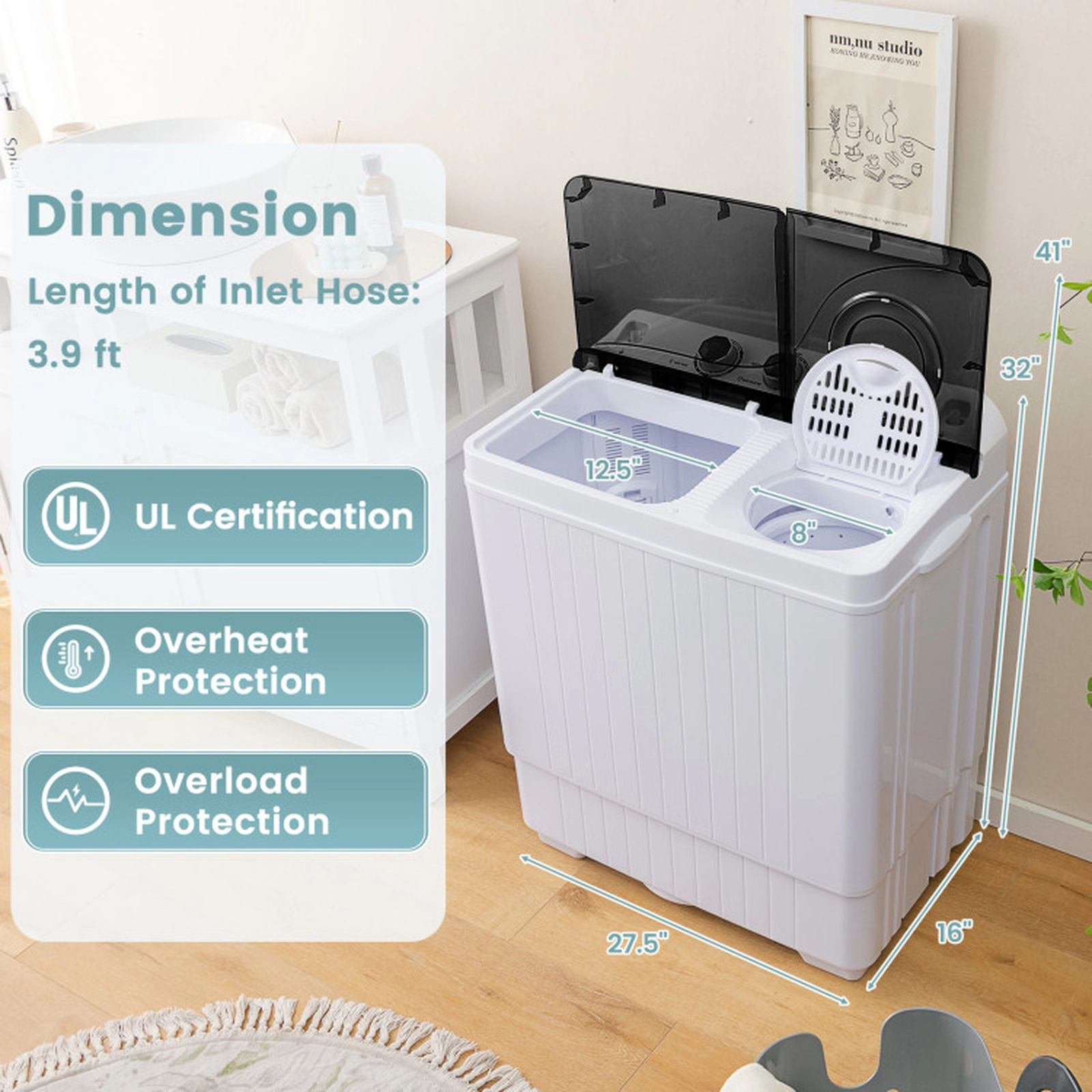 SUGIFT 26-lb Total 18-lb Wash 8-lb Spin Semi-Automatic Twin Tub Washing Machine with Drainage Pump