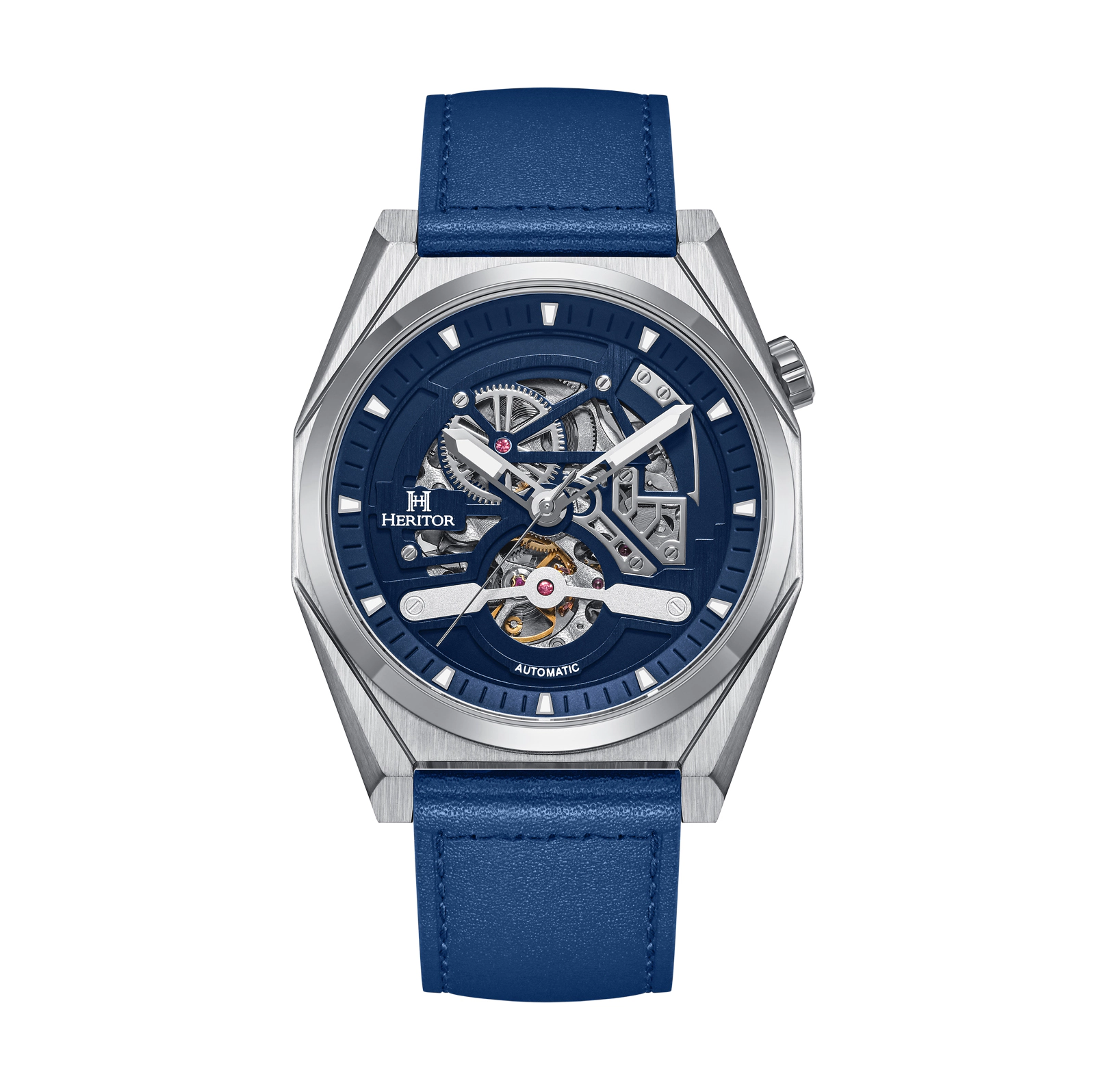 Heritor Automatic Amadeus Semi-Skeleton Leather-Band Watch