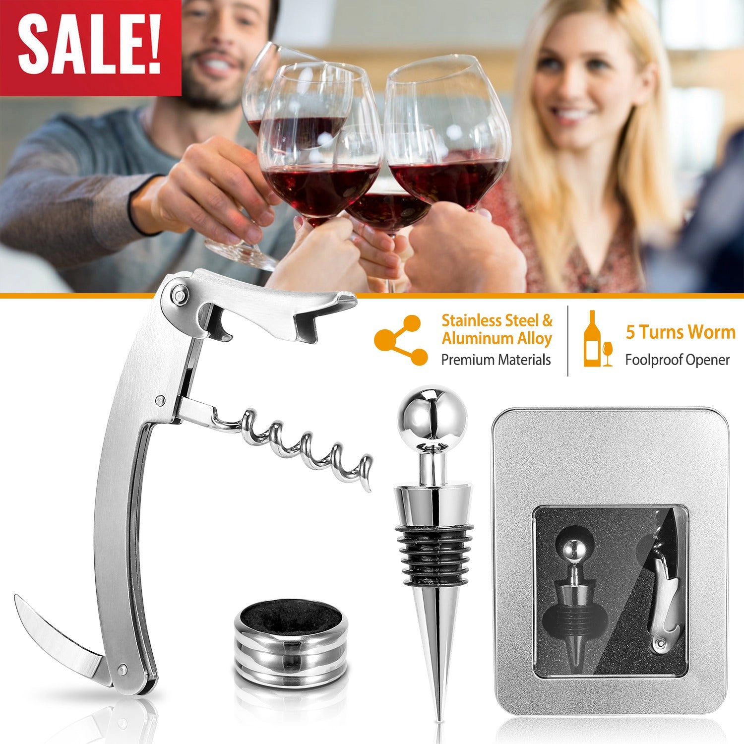 GBruno Stainless Steel 3-Piece Wine Opener Set