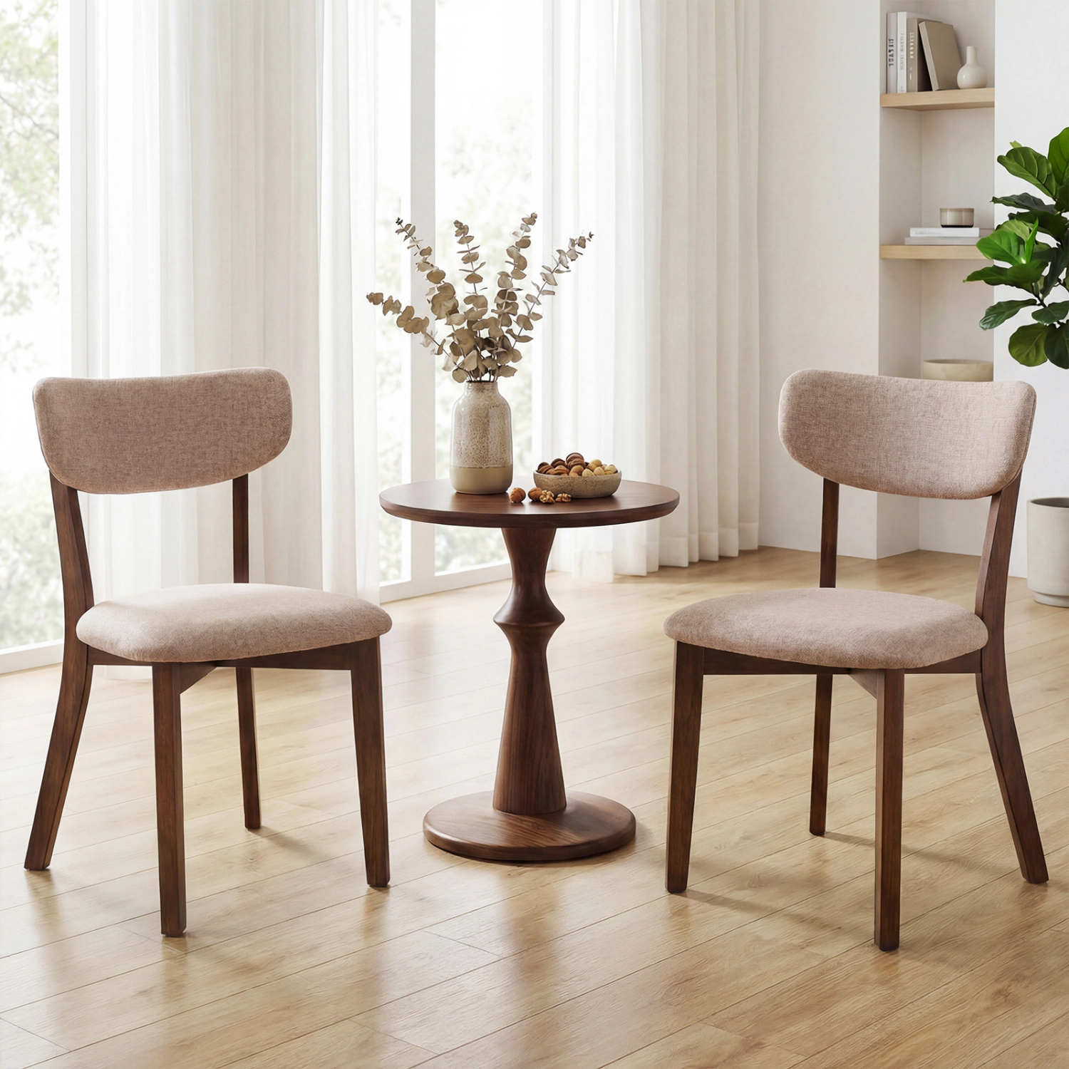 LJG Dining Chairs Set of 2 Upholstered Mid-Back Chairs with Solid Rubber Wood Frame