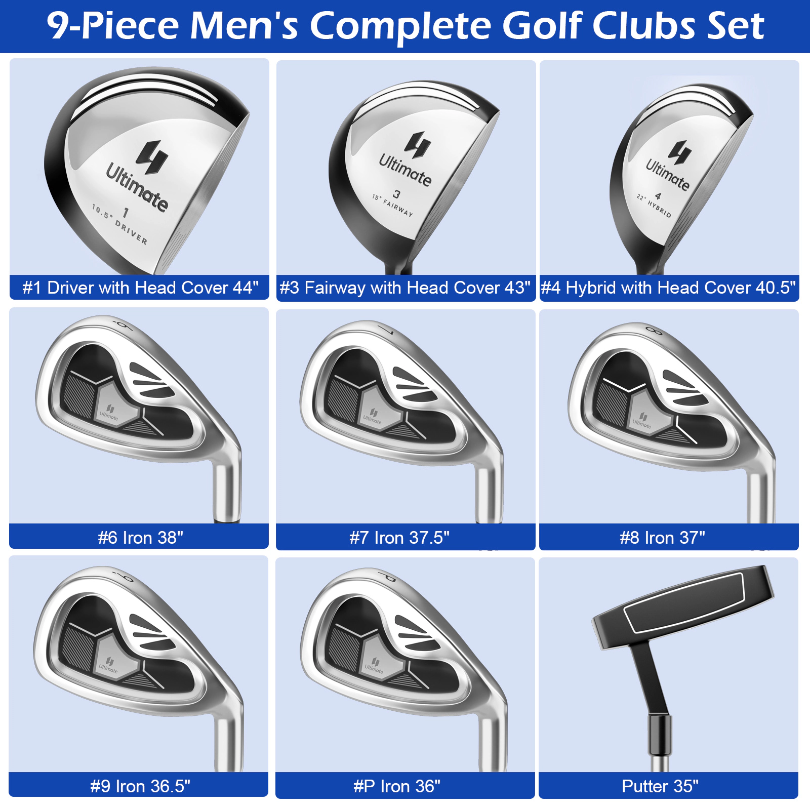 LJG Men's 9 Pieces Complete Golf Club Set