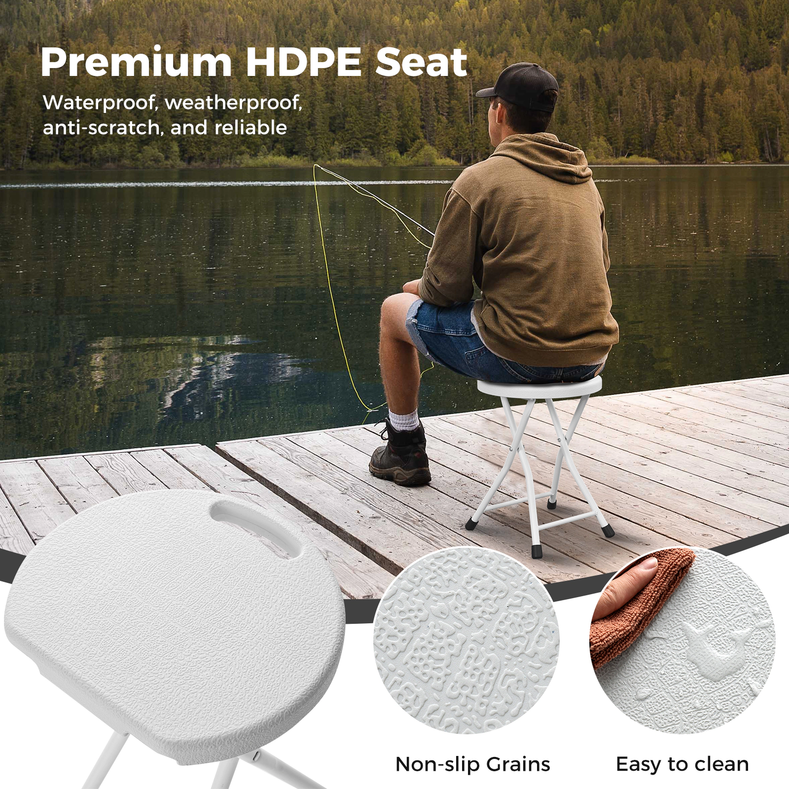 LJG Folding Stool with Built-in Handle for Adults