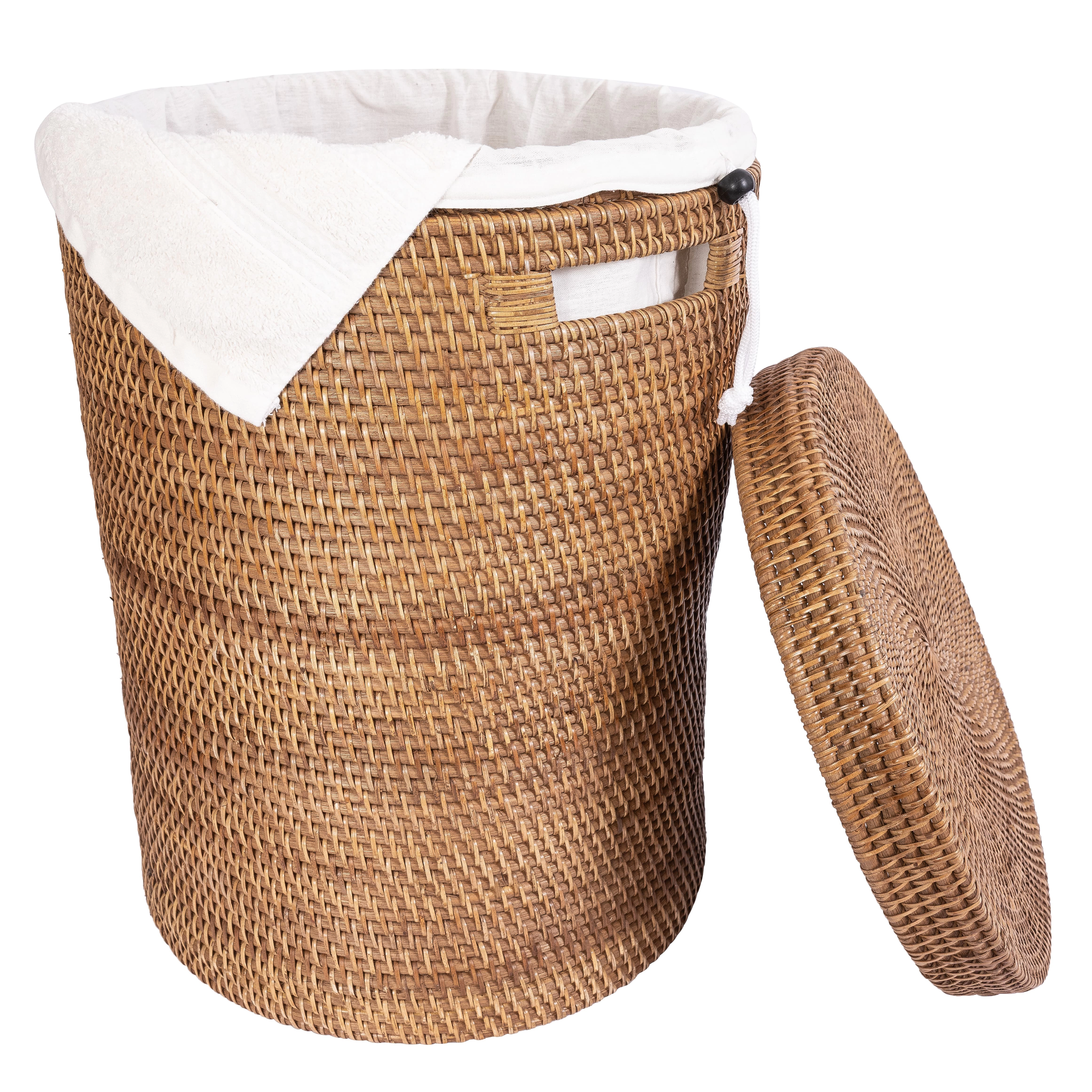Saboga Home™ Round Hamper with Lid and Cotton Liner