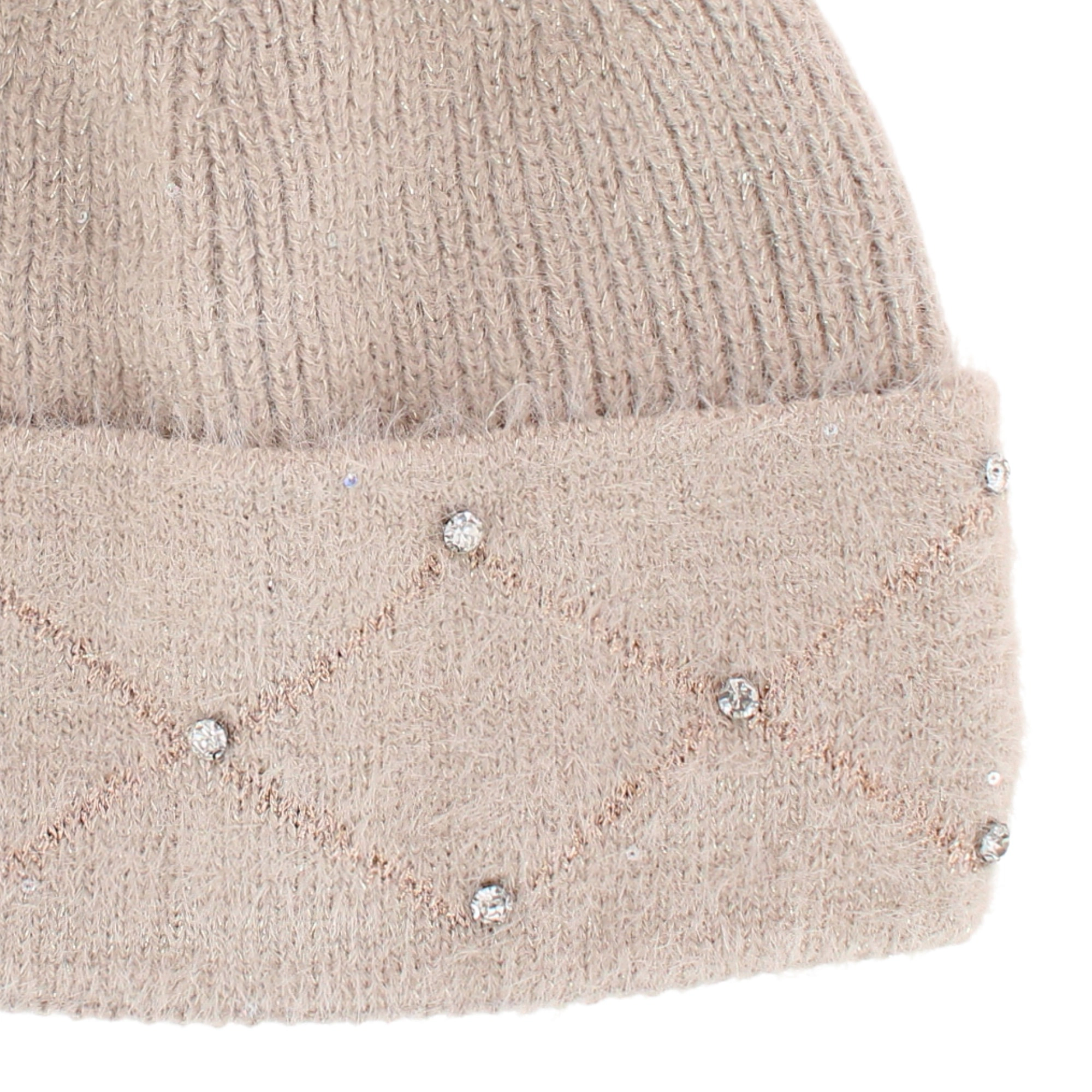 David & Young Women's Lux Knit Lined Winter Beanie Hat with Stone Detail