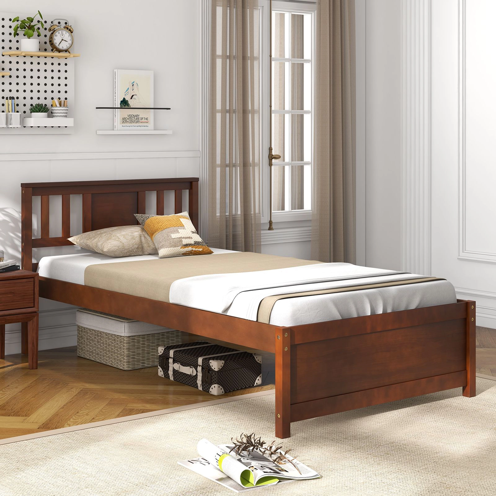 SlickBlue Solid Wood Bed Frame with Under Bed Storage and Wooden Slat Support