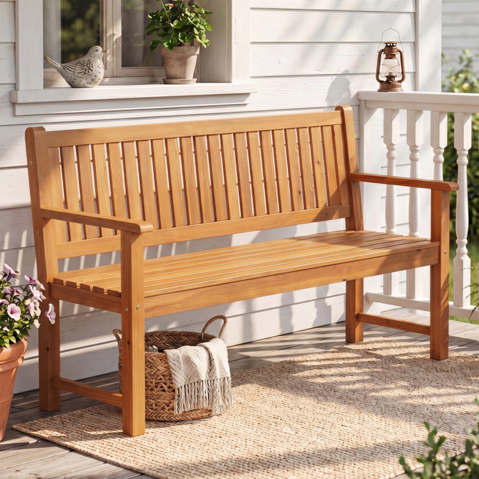 SUGIFT 3-Seater Outdoor Fir Wood Bench 990-lb Capacity Garden Bench with Backrest Brown/Natural
