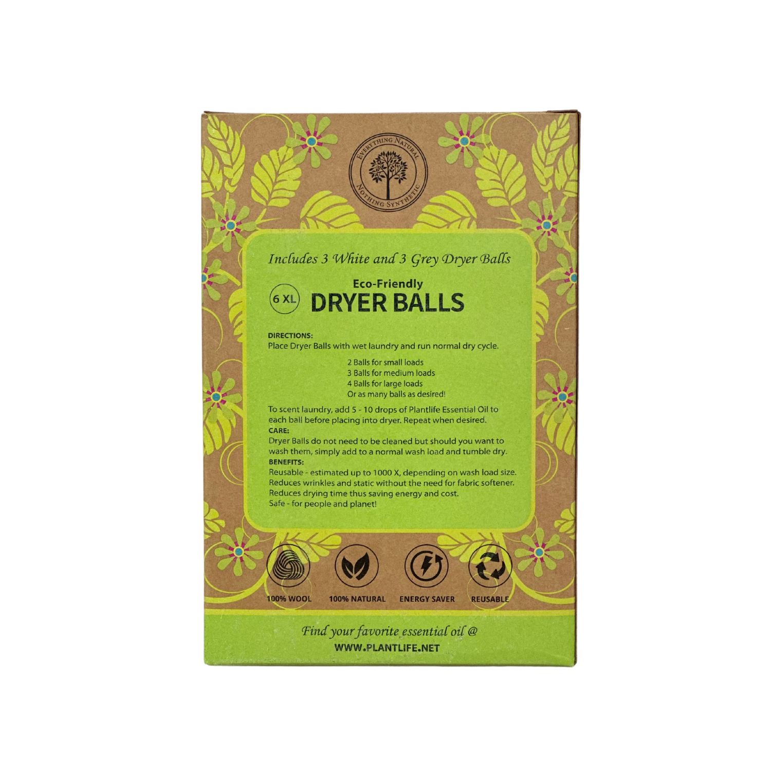 Plantlife Reusable New Zealand Wool Dryer Balls, 6 XL