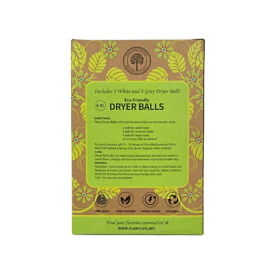 Plantlife Reusable New Zealand Wool Dryer Balls, 6 XL
