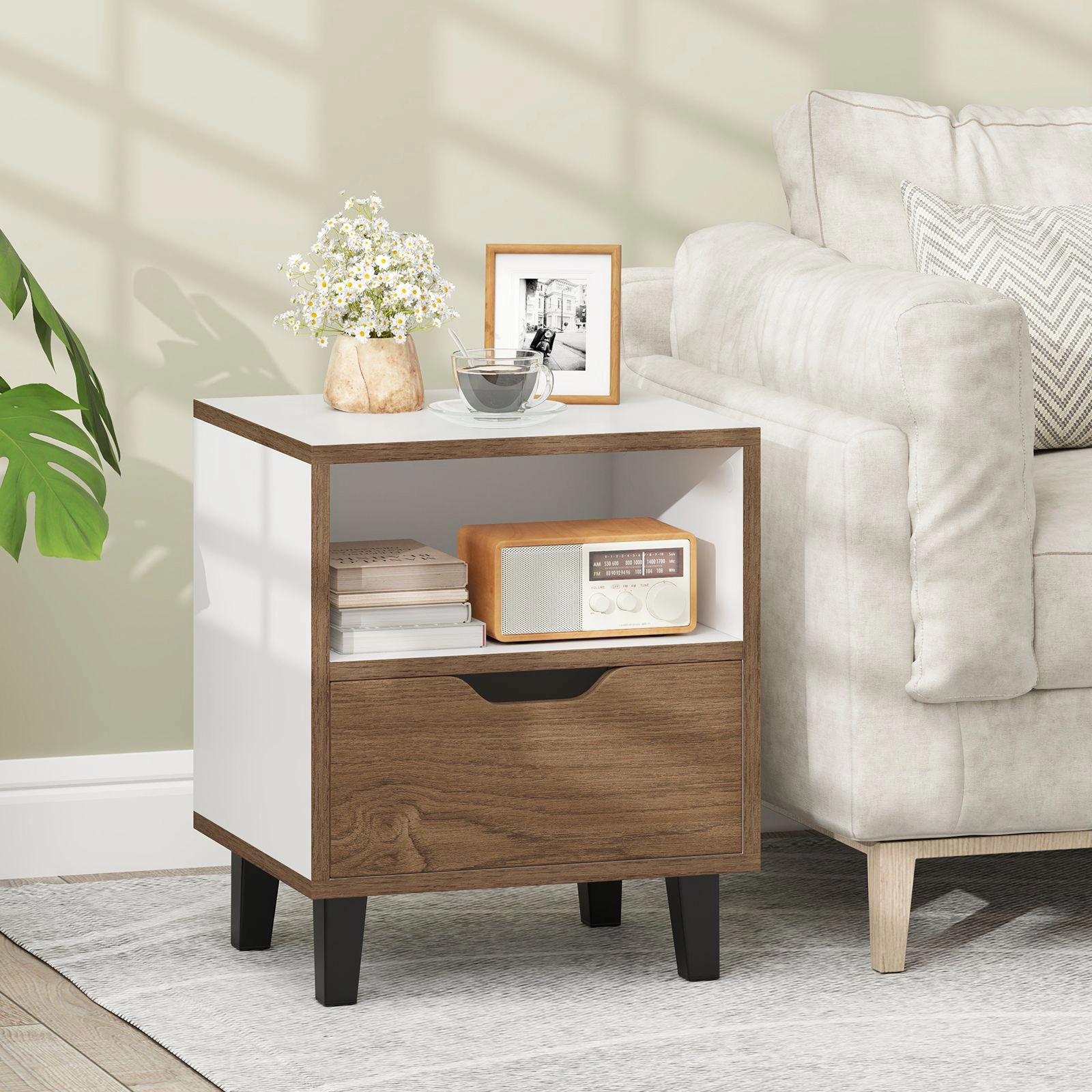 SlickBlue Modern Nightstand with Drawer and Open Storage Shelf