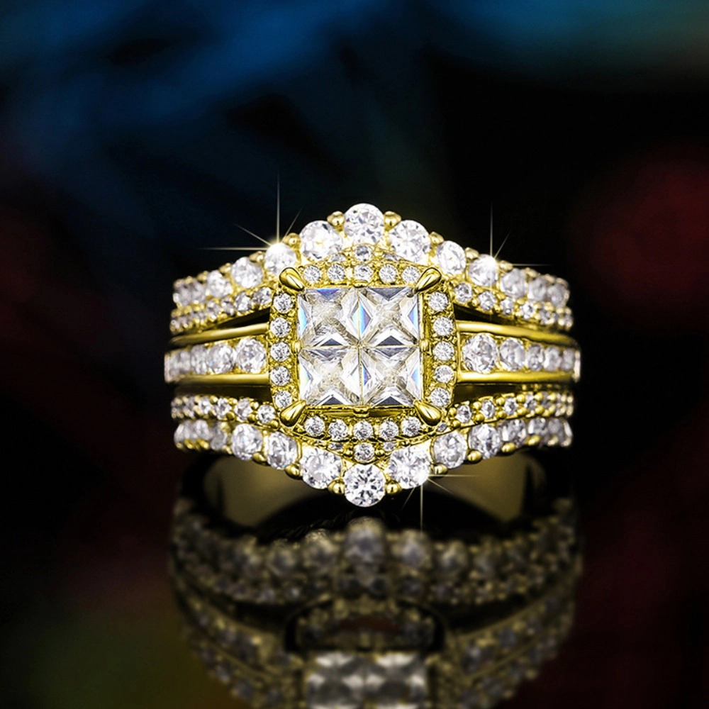 Wardrobe Whimsy Princess Cut Double Halo Cubic Zirconia 2‑Piece Bridal Ring Set