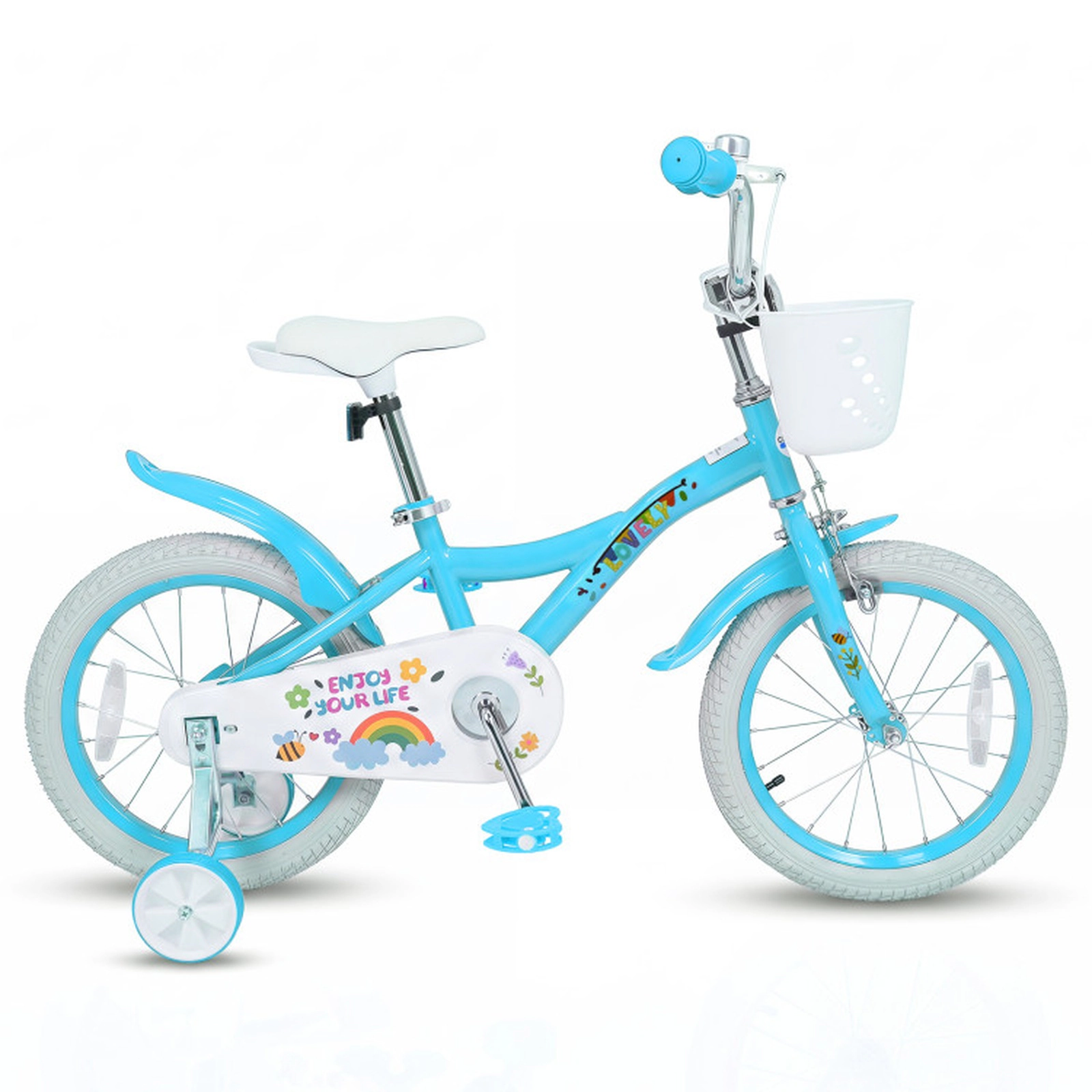 SUGIFT Blue Training Wheels Front Basket and Adjustable Seat Girls Bike