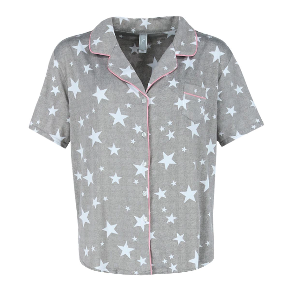 PJ Couture Women's Grey Star Notch Collar Capri Set