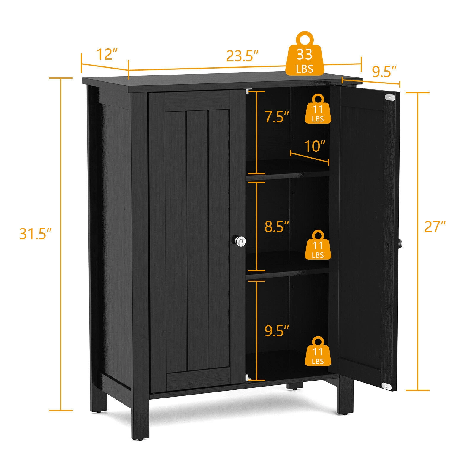 SlickBlue Freestanding MDF Storage Cabinet with 2-Tier Adjustable Shelving