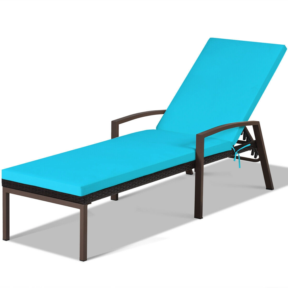 SUGIFT Back-Adjustable PE Rattan Patio Lounge Chaise Recliner 400-lb Capacity Cushion 76-in Length 2-Piece Set Turquoise