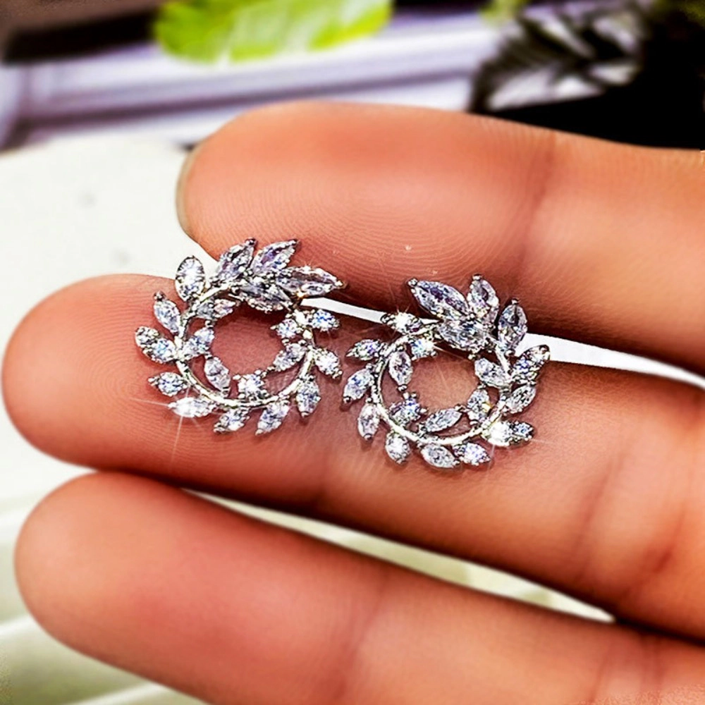 White Gold Plated Wheat Wreath Stud Earrings