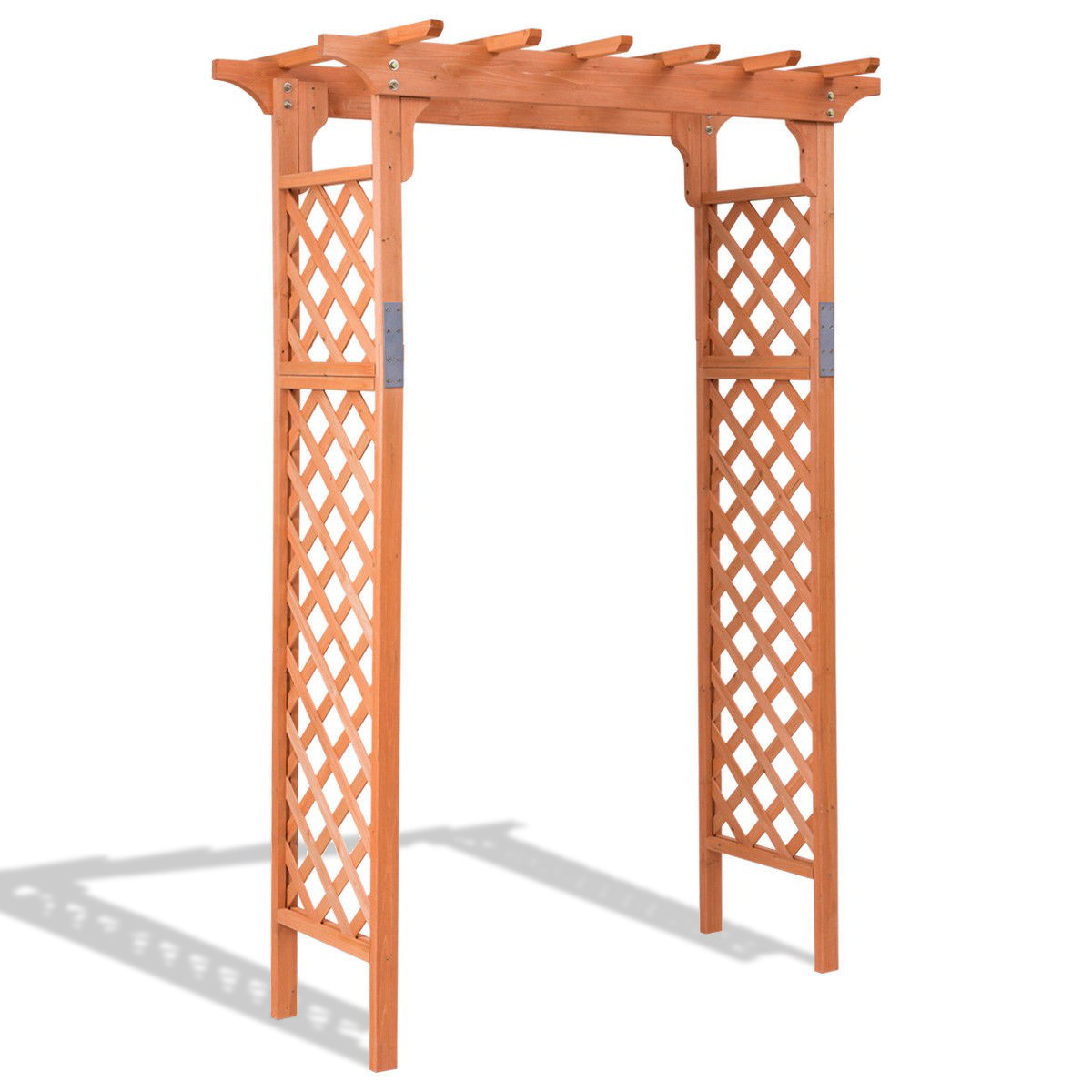 SUGIFT 7-Ft Natural Wooden Garden Arbor Pergola with Rhombus Lattice Side Panels 49-in W 32-in D 88-in H