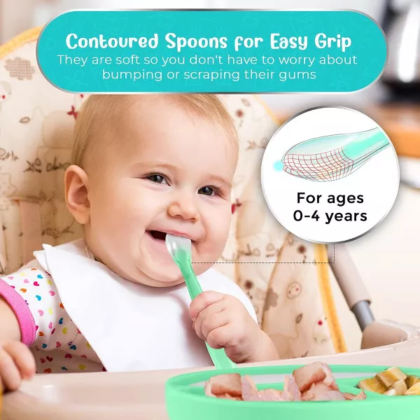 Sperric Silicone Suction Plate for Baby, 100% Food Grade Divided Plate, Self Feeding Training & Spoon 2Set